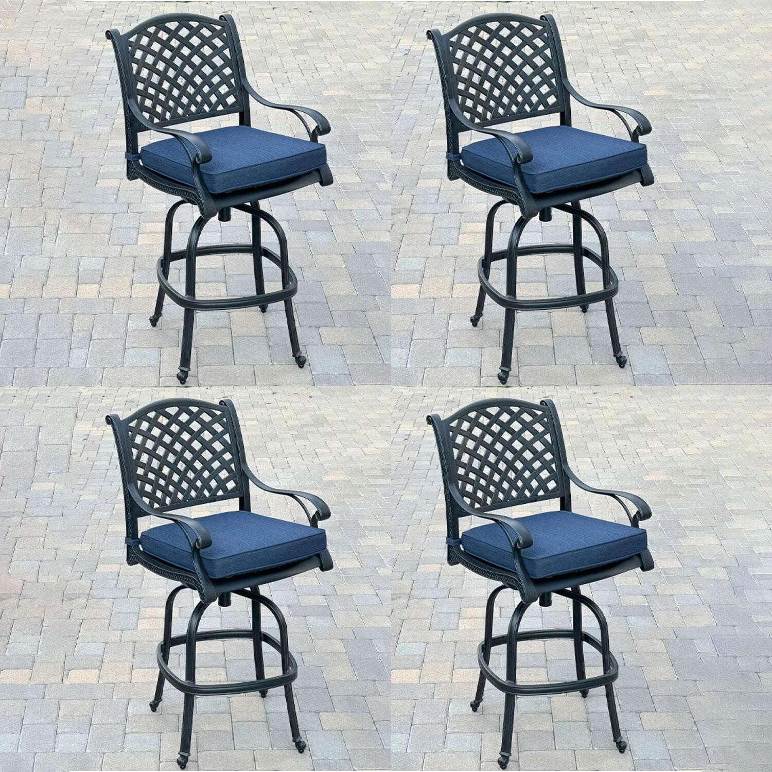 Nassau Cast Aluminum 4 Pc Set Swivel Bar Stool Set in Antique Bronze/Navy by Darlee