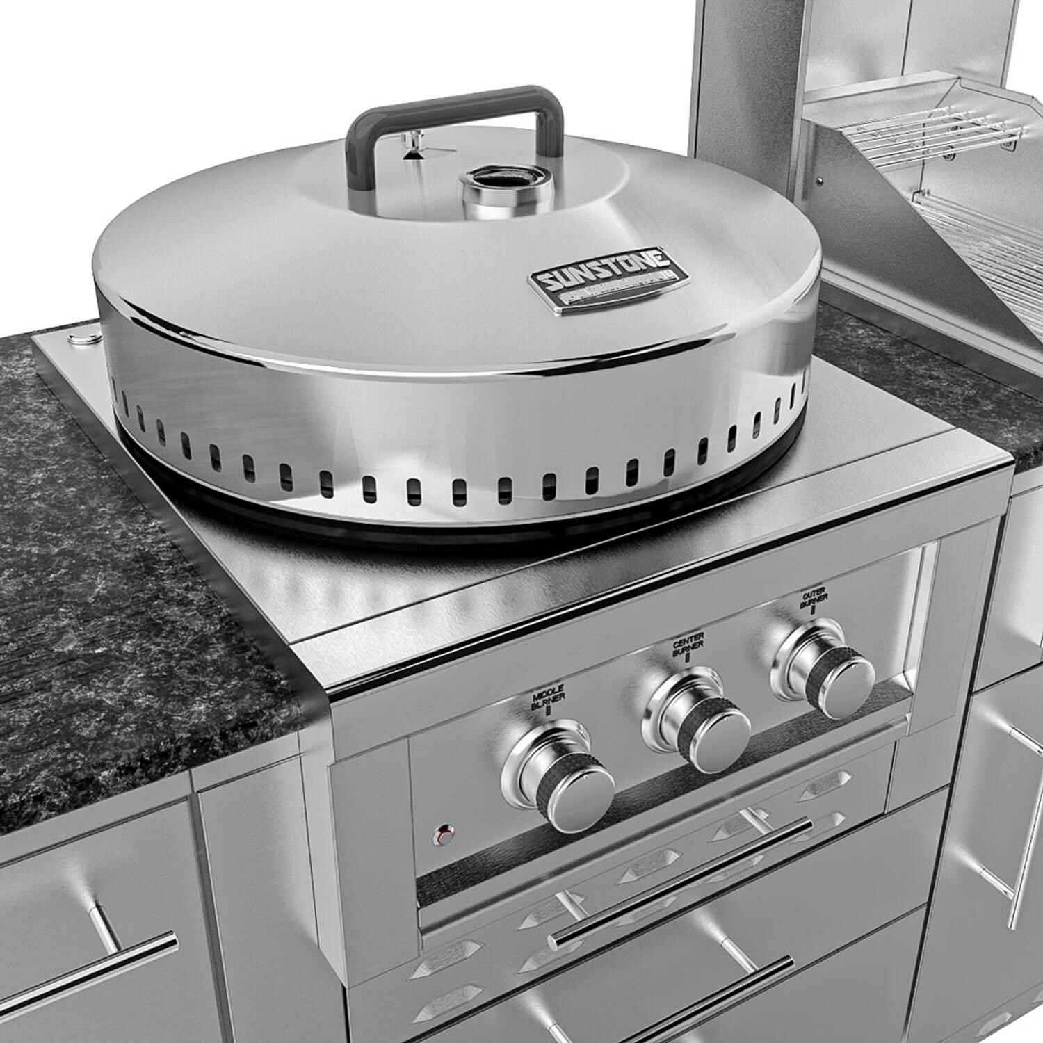 Sunstone Grills SCPTEXCAJUN9-LP Tex-Cajun 9 Ft Outdoor Kitchen Island w/ Propane Grill & Side Burner, Door & Drawer - Power Cirque - Detail thumbnail