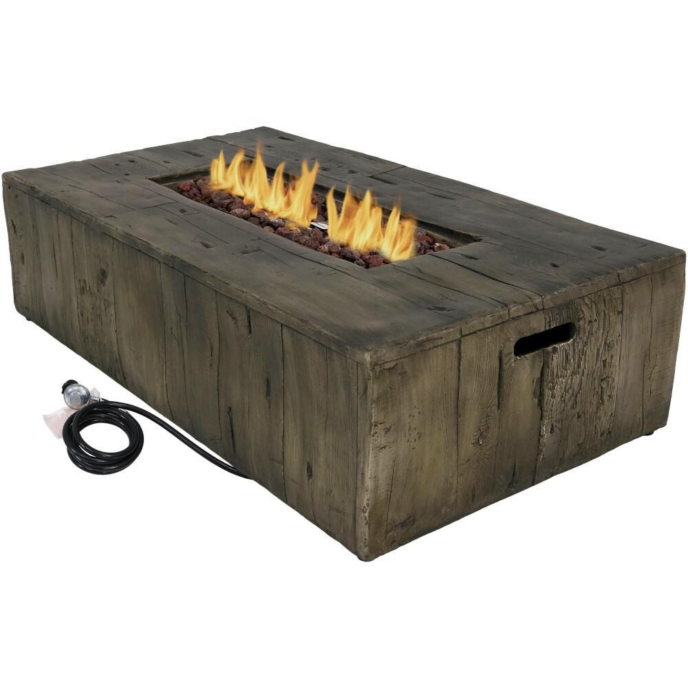 Ultimate Patio 48-Inch Rectangular Rustic Faux Wood Propane Gas Fire Pit Table - Flames thumbnail