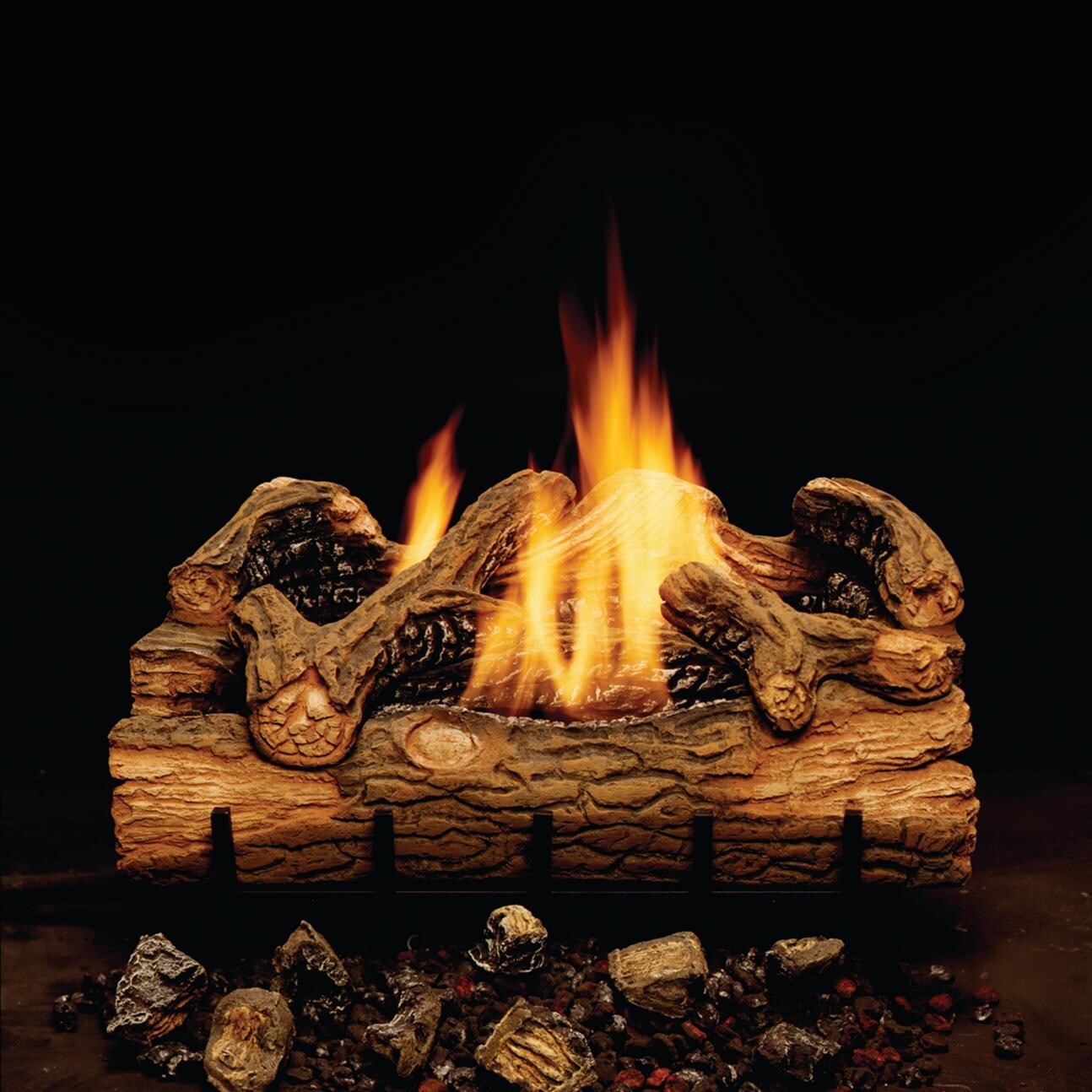 Monessen Charred Hickory 24-Inch Vent Free Gas Log Set W/ Propane Gas Double Yellow Flame Burner - Manual Safety Pilot