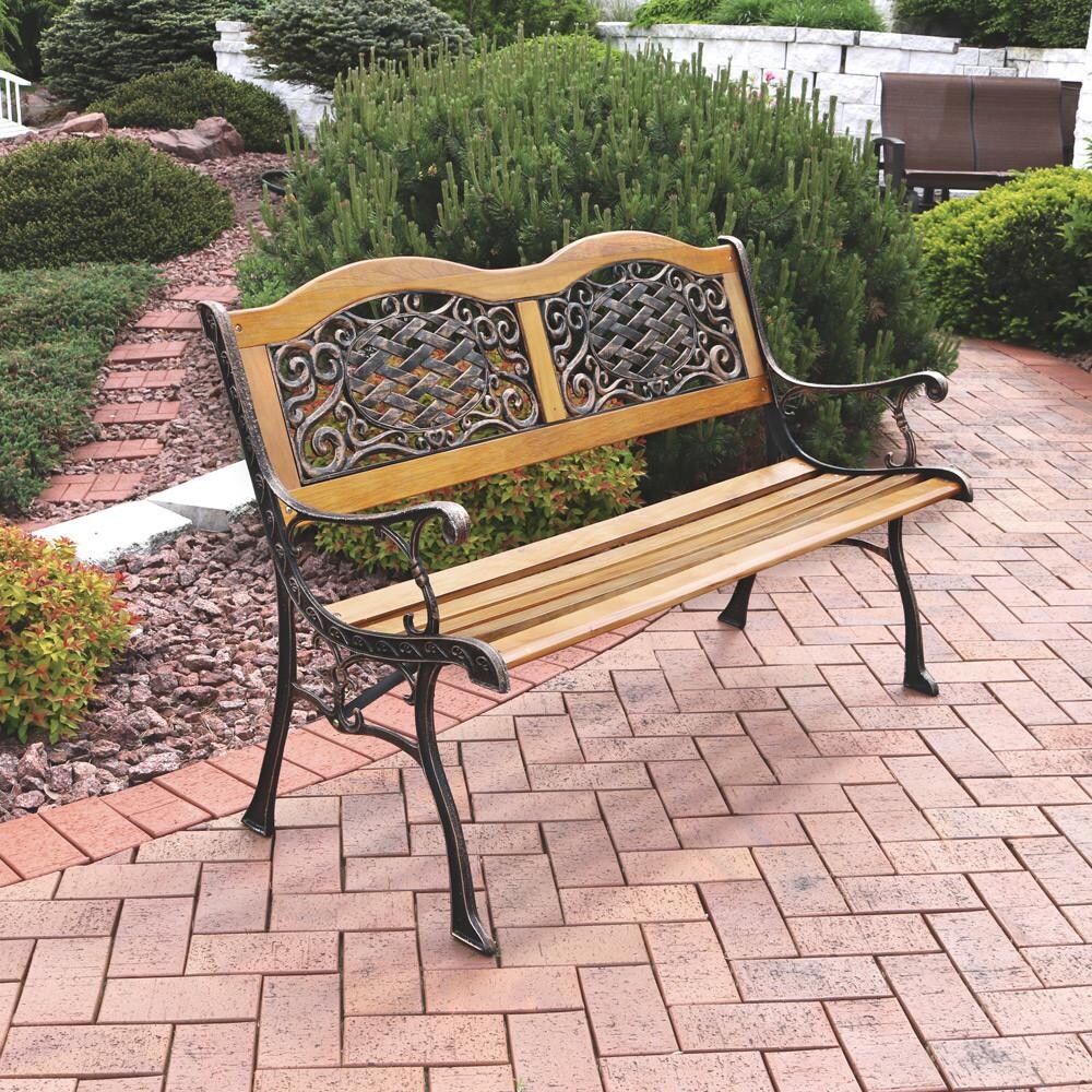 Sunnydaze Decor 49-Inch Ivy Crossweave Cast Iron & Wood Patio Bench - YUK-761 image