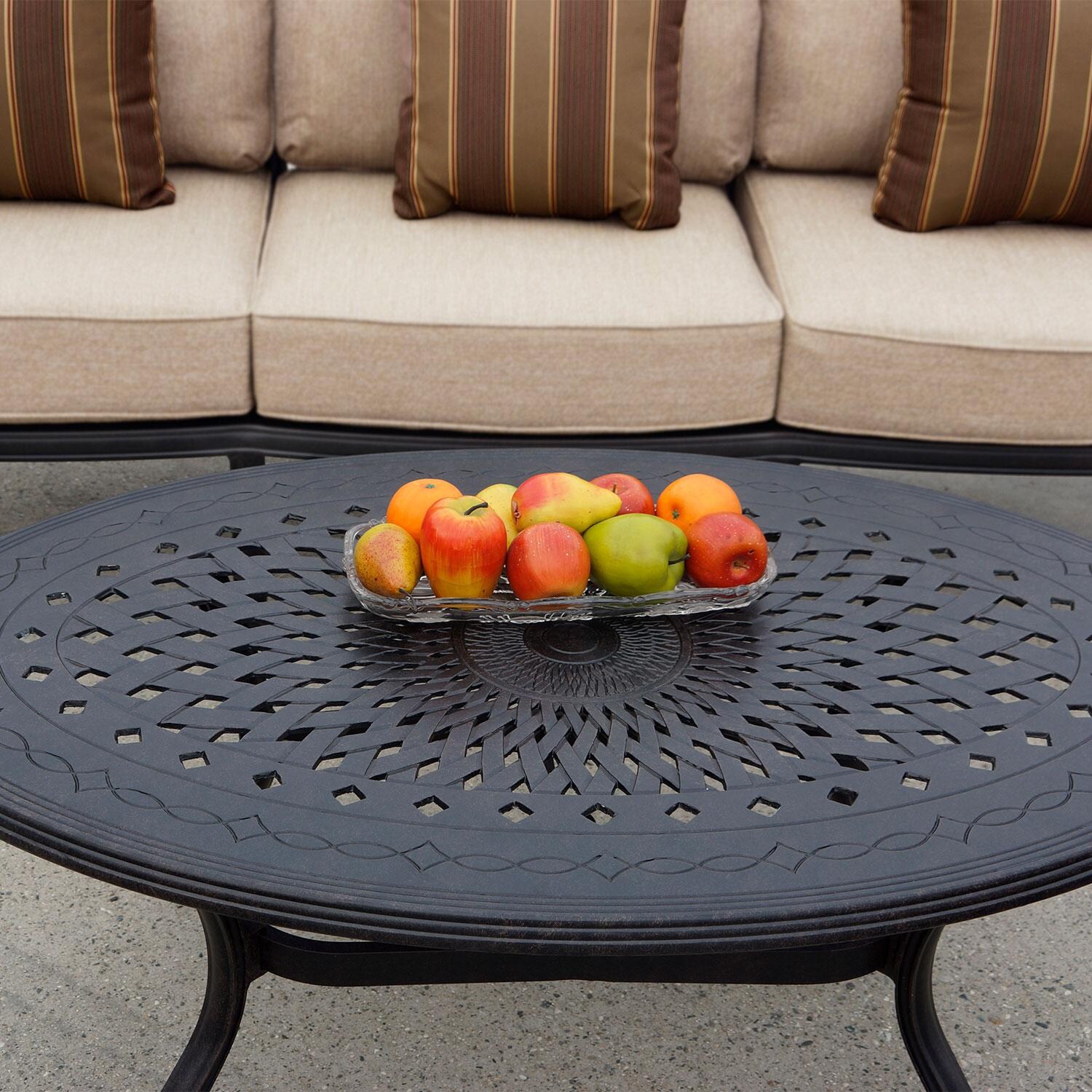 Darlee Nassau 4-Piece Patio Sofa Conversation Set (with 2 Swivel Rocker Club Chairs) with Cushions and 31 X 46 Inch Oval Coffee Table - Table - Lifestyle thumbnail