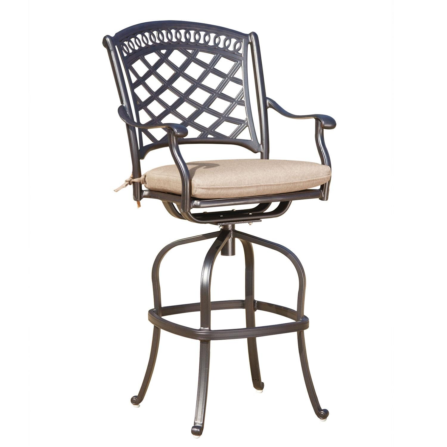 Darlee 201030-7-4 Sedona 4 Piece Cast Aluminum Patio Swivel Bar Stool Set W/ Beige Canvas Cushions - Single Chair - White Background thumbnail