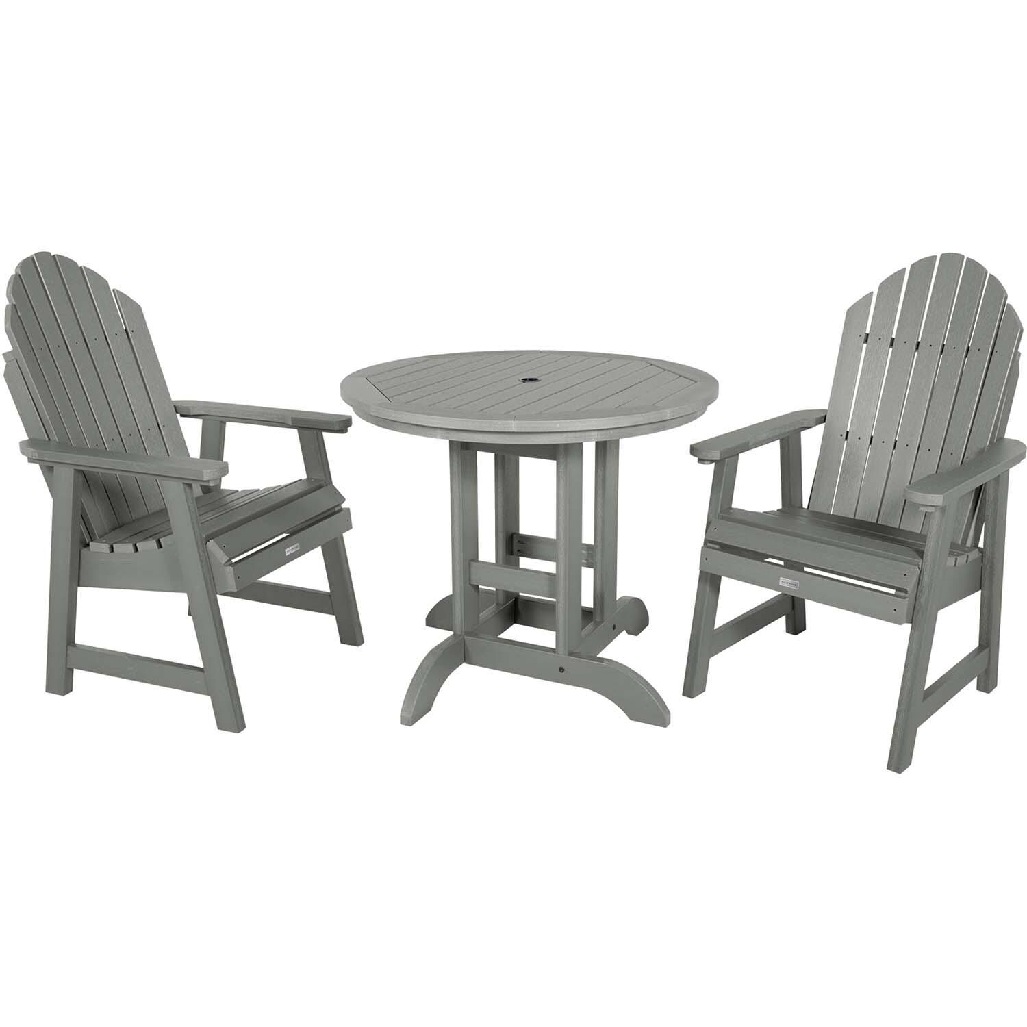Dream Bay 3 Pc Recycled Plastic Round Dining Set in Coastal Teak By Lakeview Outdoor Designs - White Background thumbnail