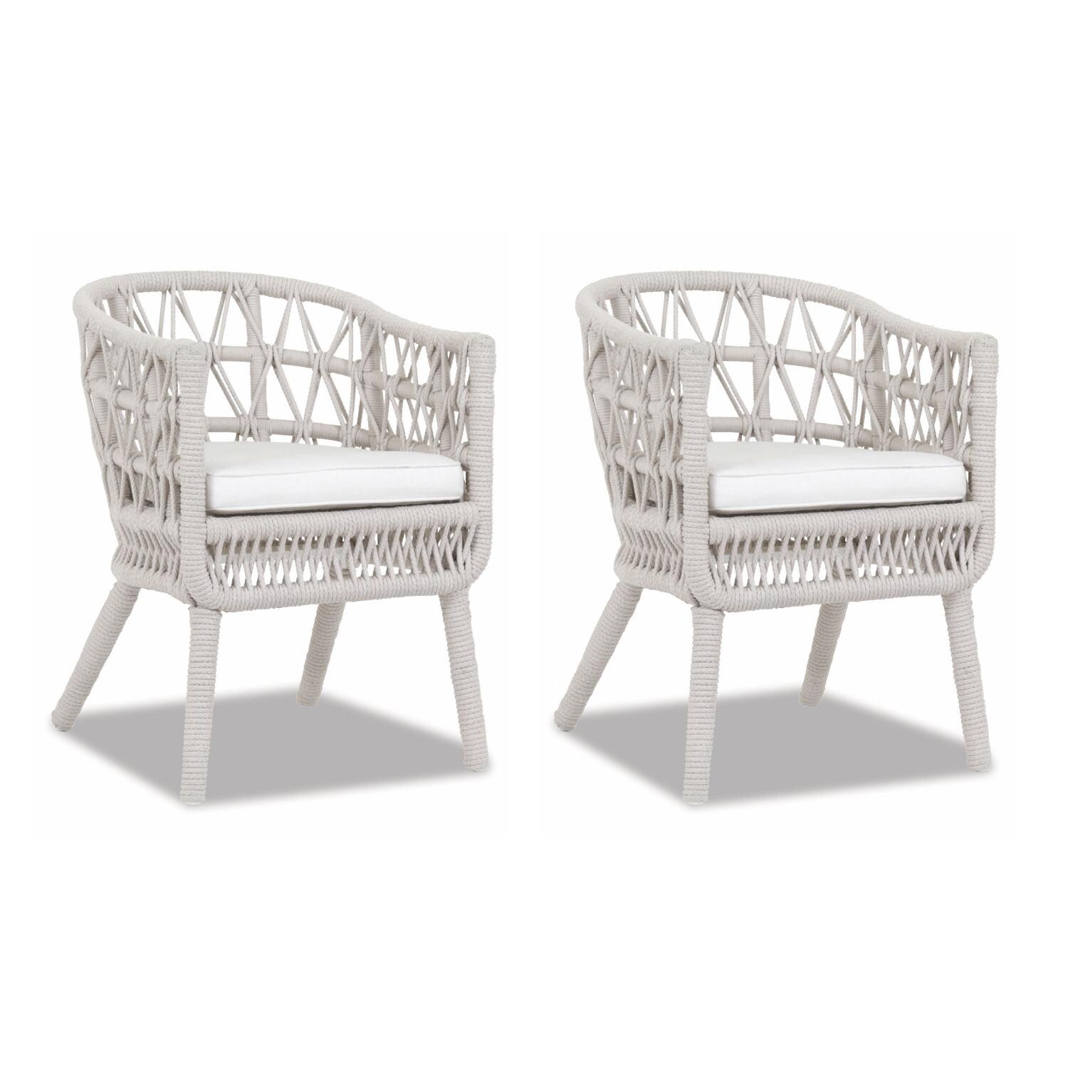 Dana 2 Piece Olefin Rope Patio Dining Chair Set W/ Sunbrella Linen Canvas Cushions By Sunset West
