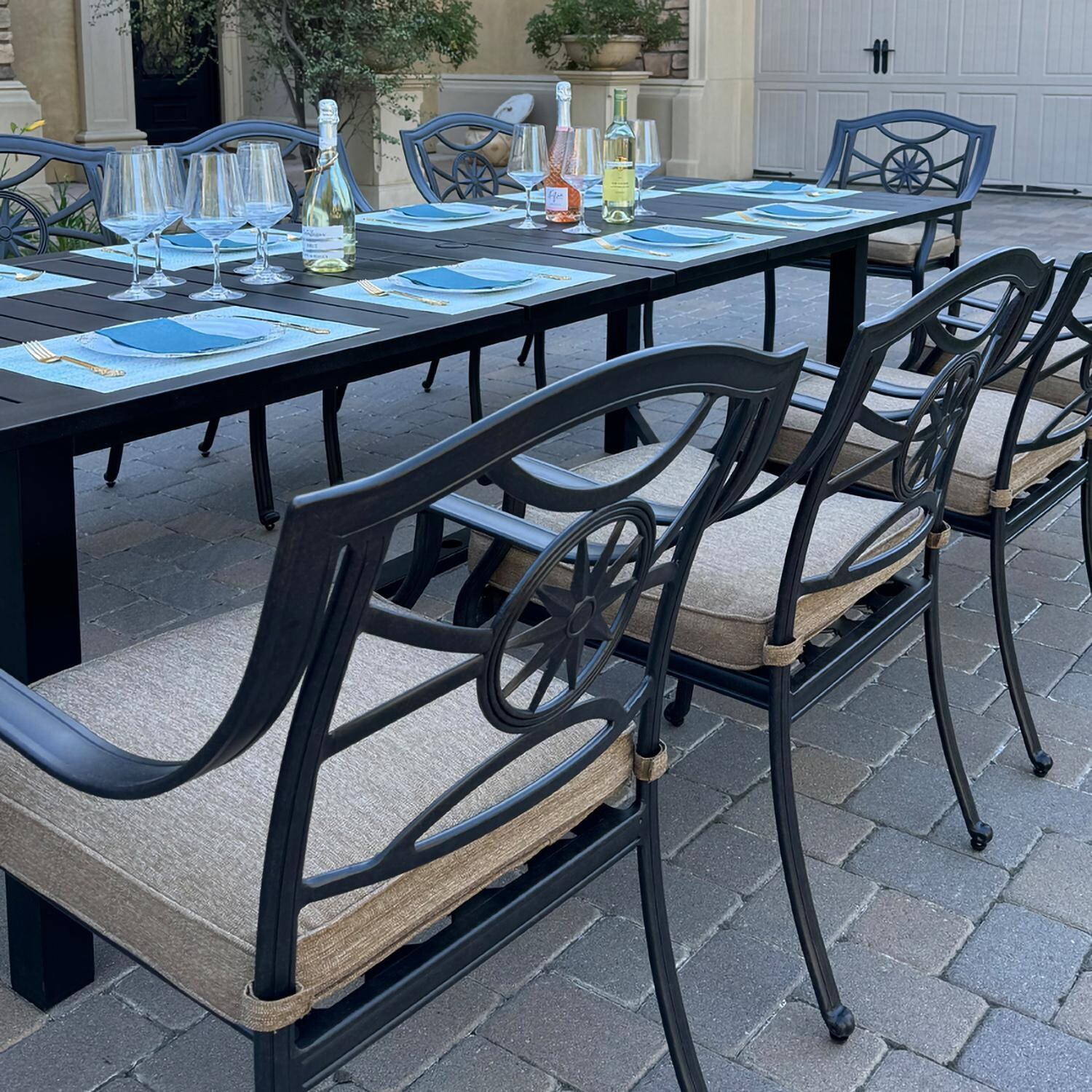 Darlee B/DL503-11PCD-2350LE Ten Star 11 Pc Cast Aluminum Dining Set in Antique Bronze - Chair Back - Lifestyle thumbnail