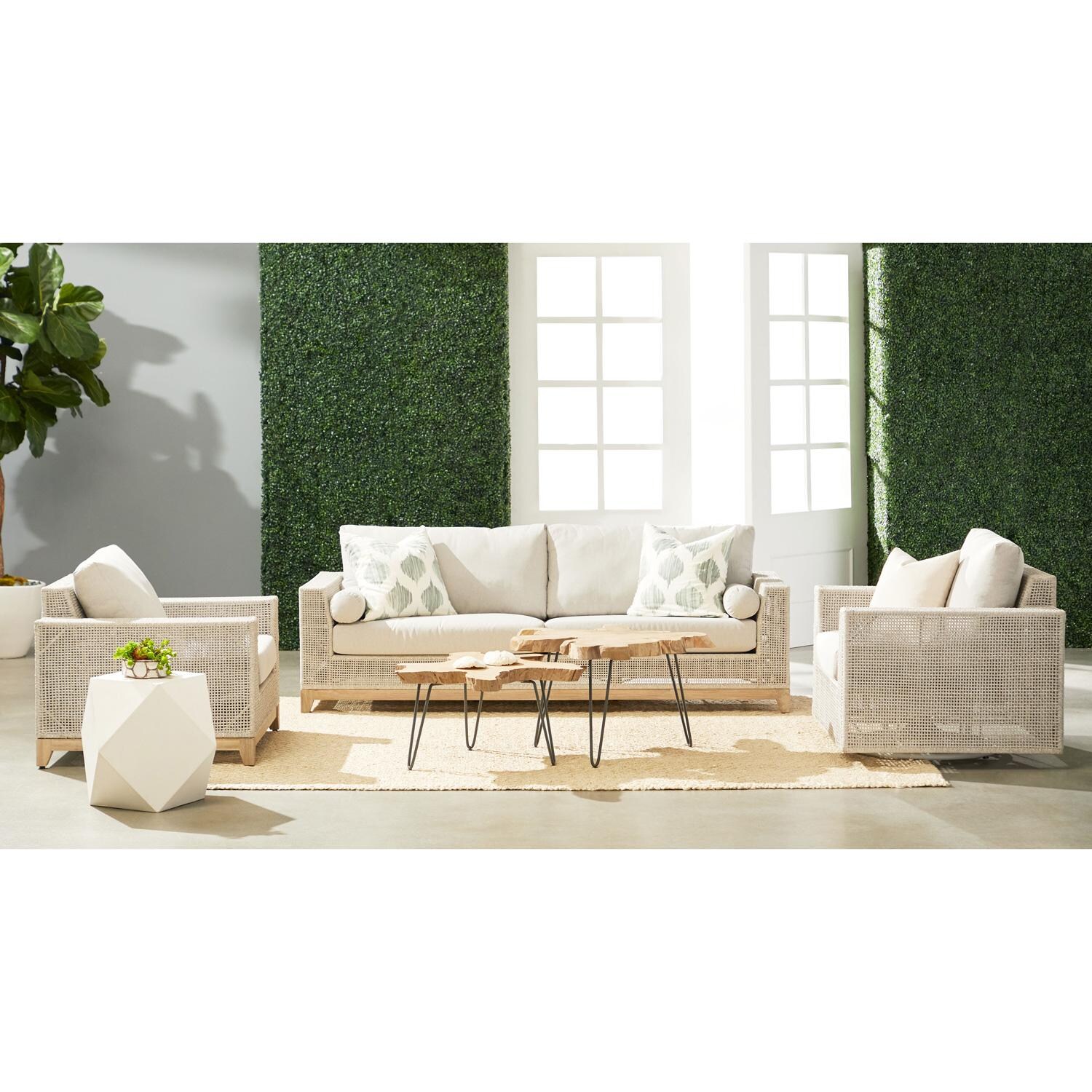 Lakeview Ranch Pointe 5 Pc Gray Teak Seating Set w/ Facet Ivory Concrete Accent Table in Taupe & White/Light Gray - Wide Angle thumbnail