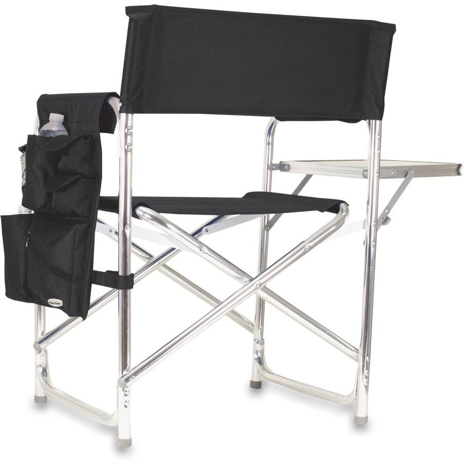 Picnic Time Portable Folding Sports Chair With Side Table - Black - Rear View thumbnail