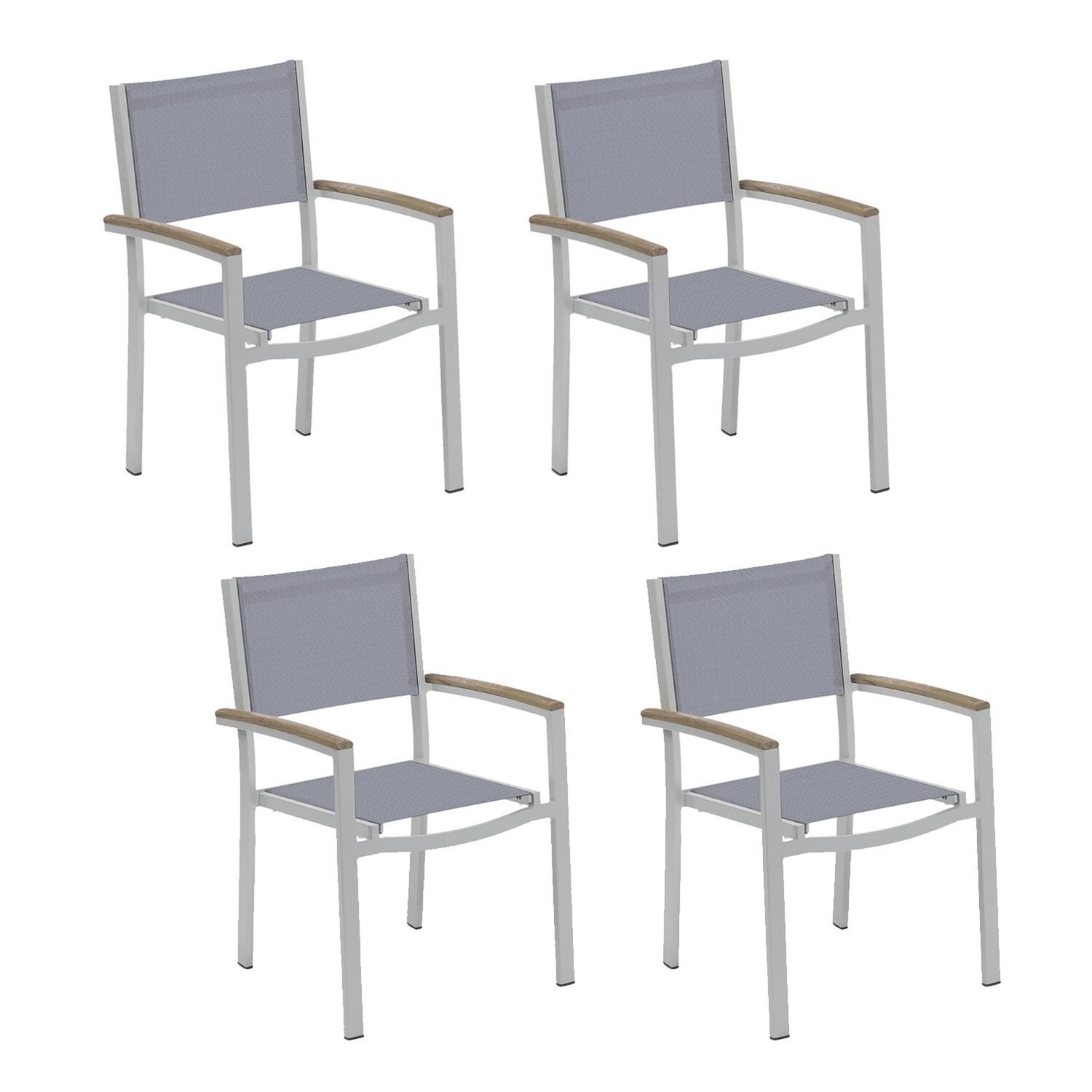 Oxford Garden Travira 4 Pc Composite Sling & Aluminum Dining Chair W/ Vintage Tekwood Arm Caps in Flint/Slate thumbnail