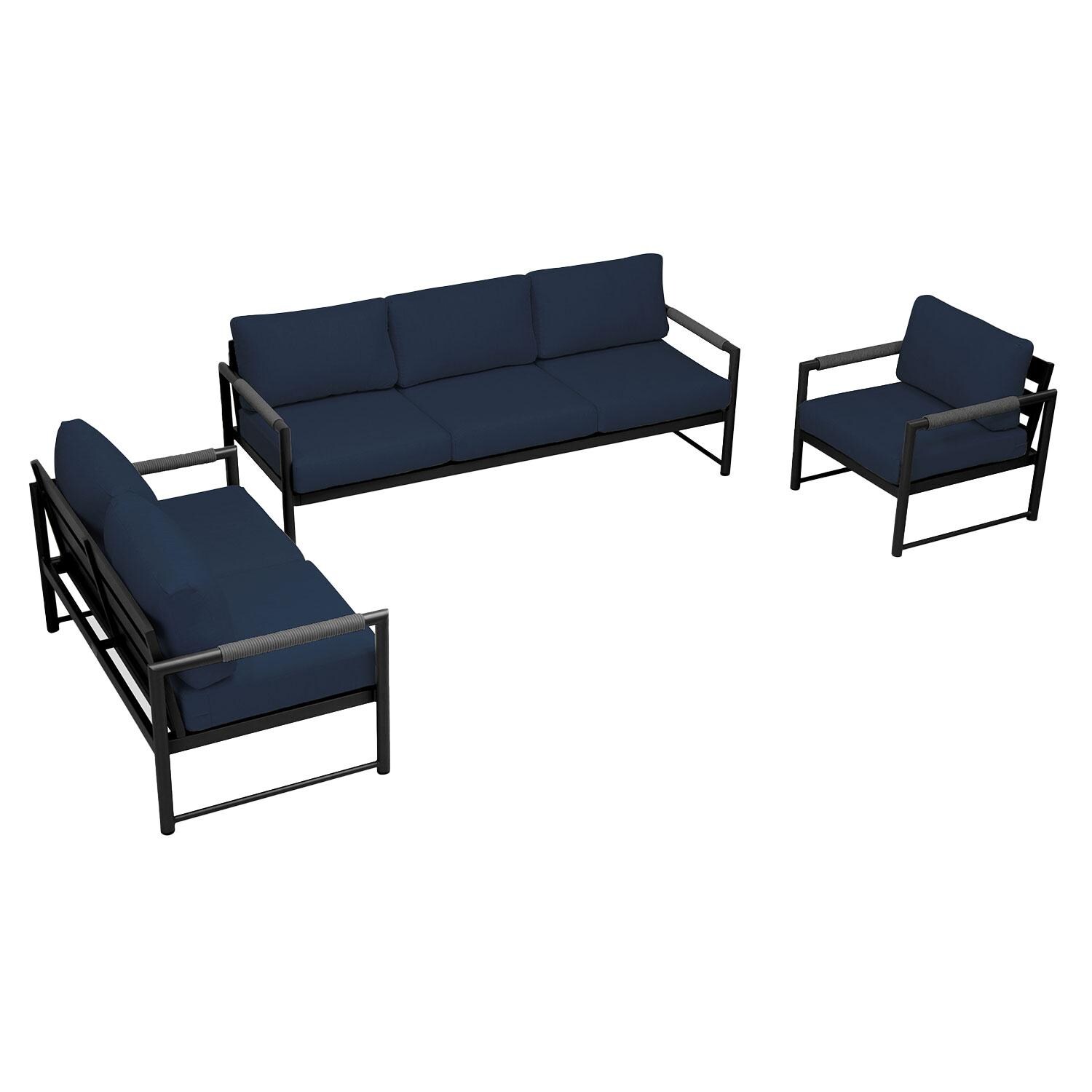 Lakeview AVEBAY-BK-CO-SET143-IN Avenue Bay Black/Carbon 3 Pc Sofa Loveseat Set - Spectrum Indigo - Overhead View - White Background thumbnail