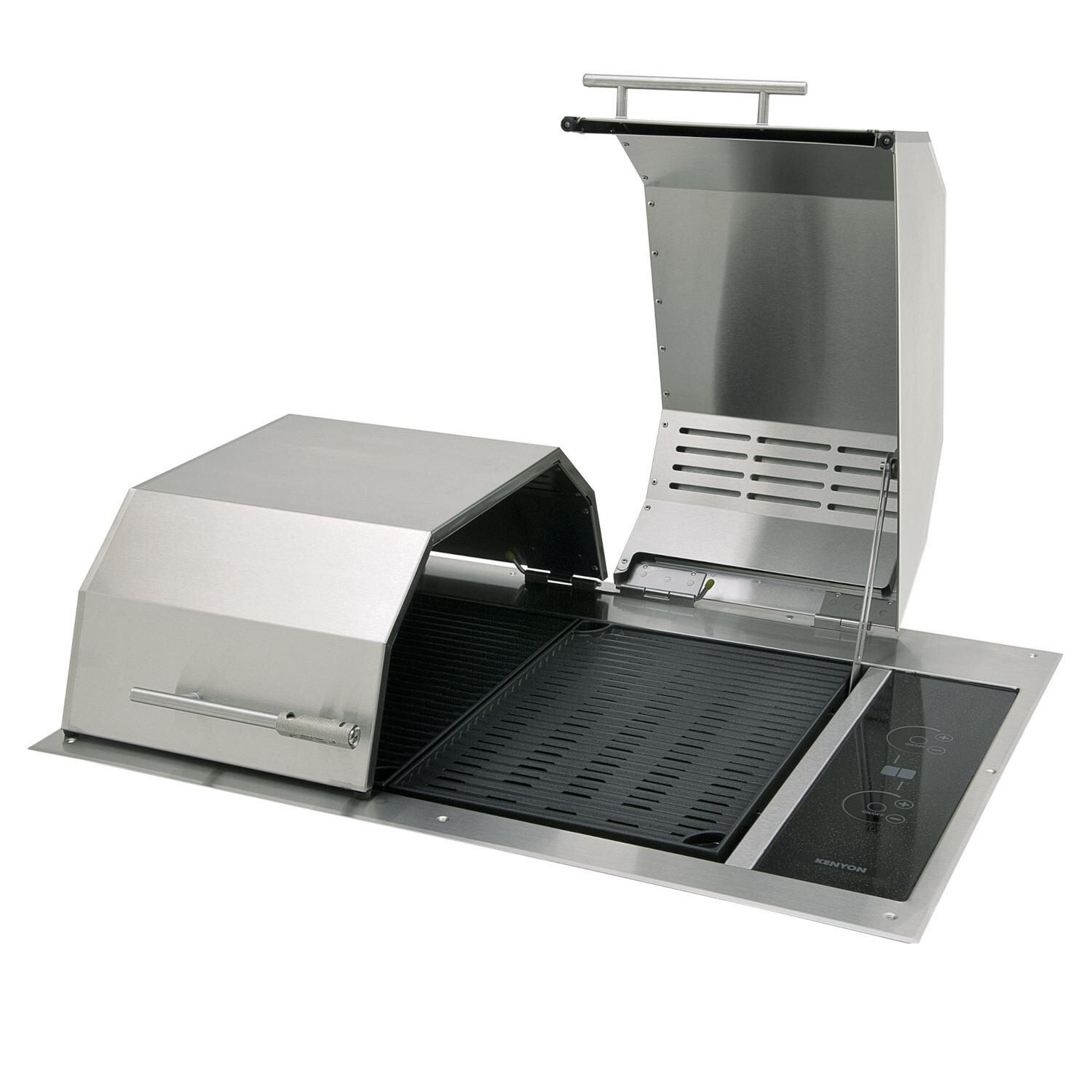 Kenyon B70405WH 240V All Seasons Texan Built-In Electric Grill - Right Hood Open thumbnail