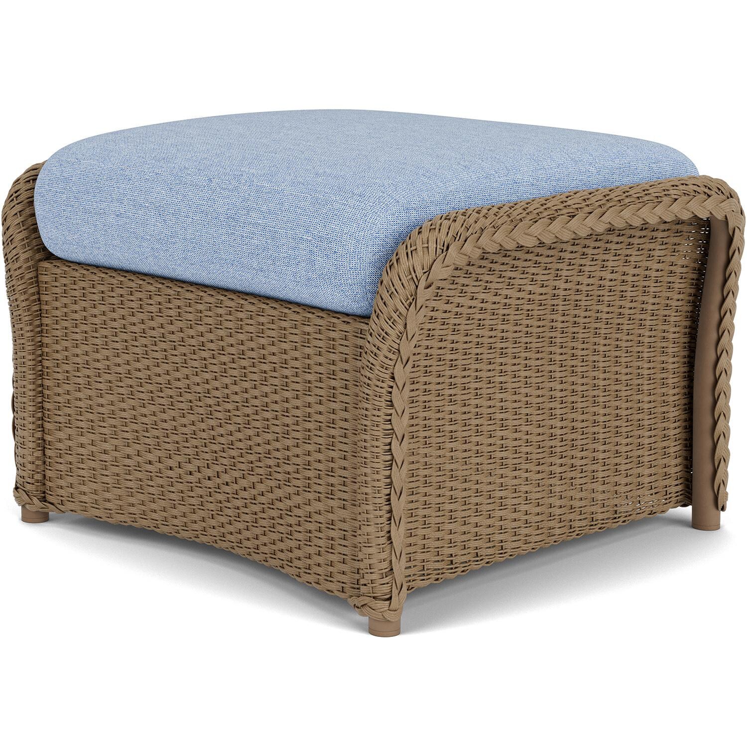 Lloyd Flanders Weekend Retreat Woven Ottoman in Fawn Finish W/ Demo Skyway Fabric - Back Right thumbnail