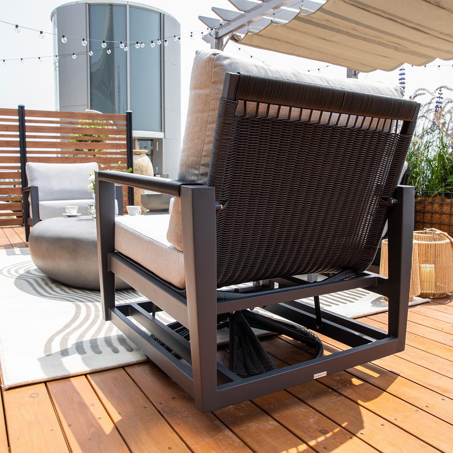 Elementi OS-2506W Laguna Outdoor Aluminum Swivel Club Chair w/ Sunbrella Cushions - Rear View - Lifestyle thumbnail