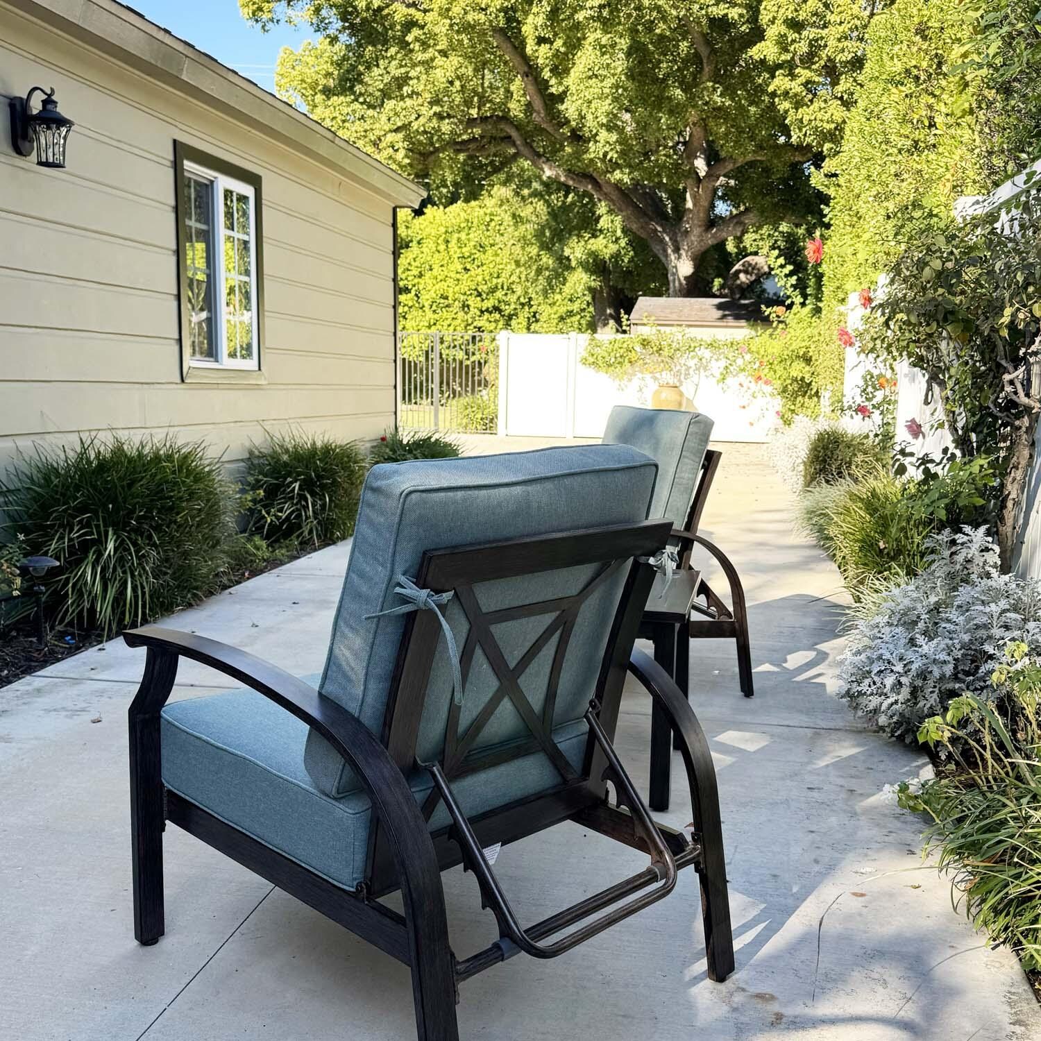 Atlantis 3 Pc Aluminum Seating Set in Walnut/Spa by Darlee - Chair Back - Detail thumbnail