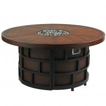 Ocean Club Resort 54 Inch Round Cast Aluminum & All Weather Wicker Propane Fire Pit Table W/ Weatherstone Top & Remote Control By Tommy Bahama image