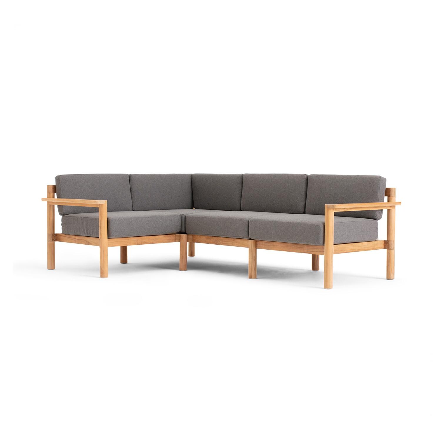 Neighbor 4 Piece Sectional W/ Teak Arms - Sunbrella Greystone image
