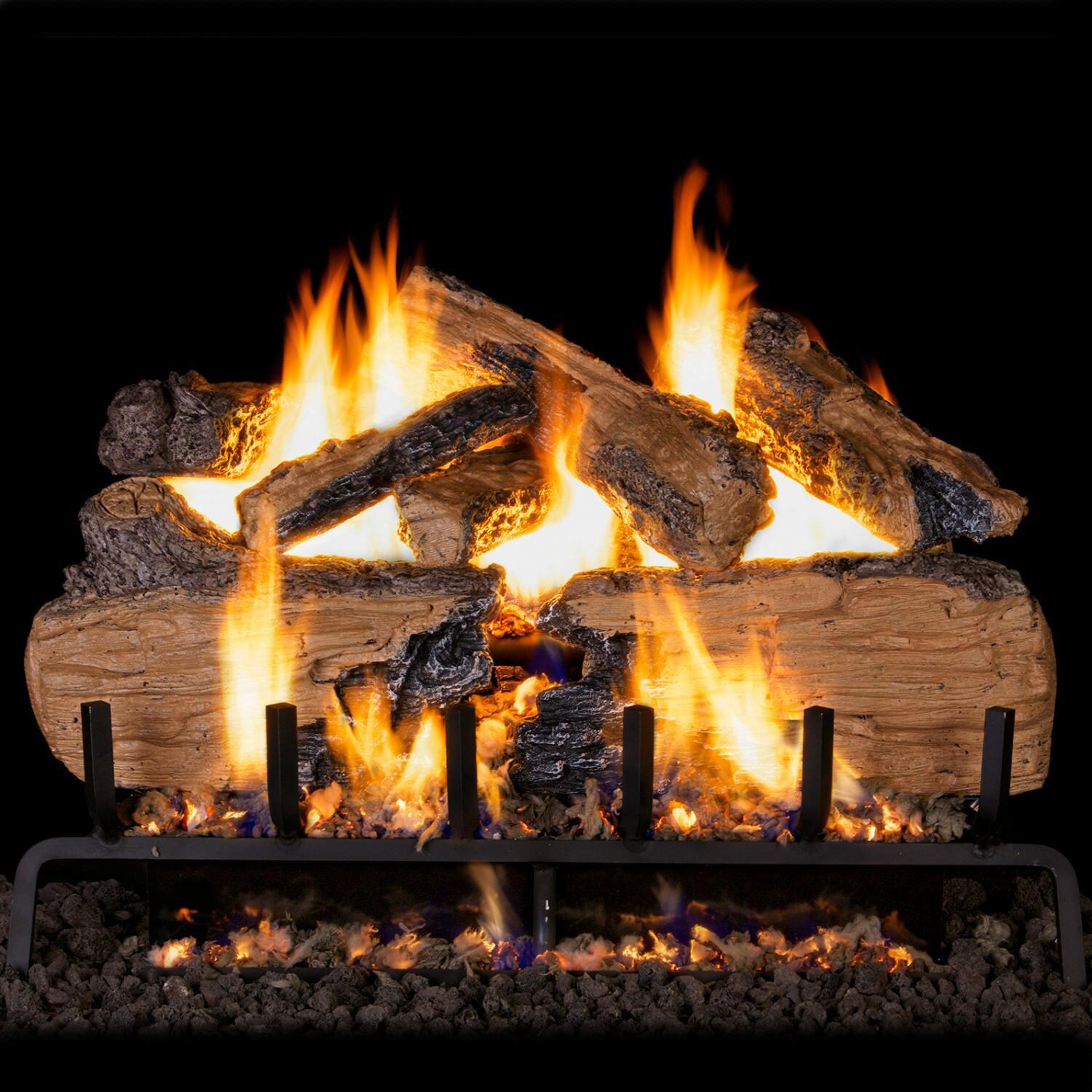 Peterson Real Fyre 36-Inch Charred Split Oak Gas Log Set With Vented Propane ANSI Certified G31 Triple-Tier Burner - Variable Flame Remote