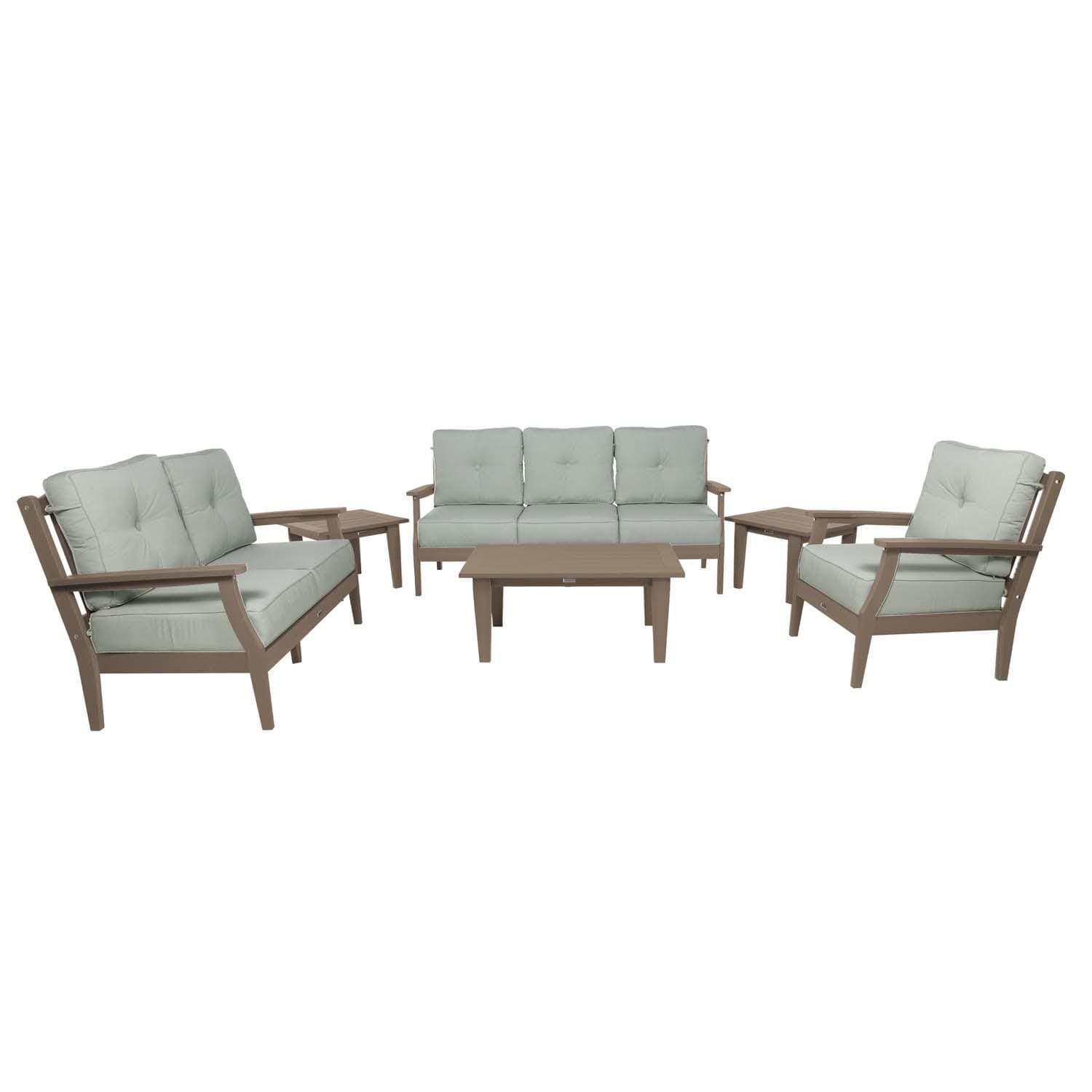 Blushing Bay 6 Pc Recycled Plastic Grand Seating Set in Canvas Seasalt/Woodland Brown by Lakeview Outdoor Designs - Front View - White Background thumbnail