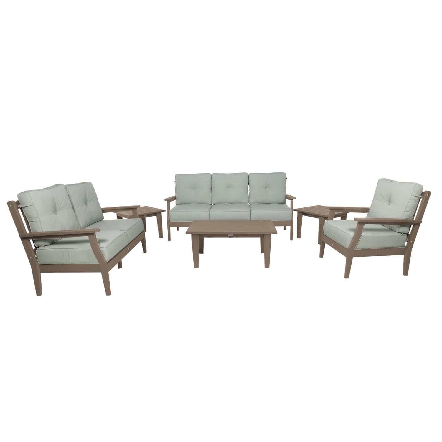 Blushing Bay 6 Pc Recycled Plastic Grand Seating Set in Canvas Seasalt/Woodland Brown by Lakeview Outdoor Designs - Front View - White Background thumbnail