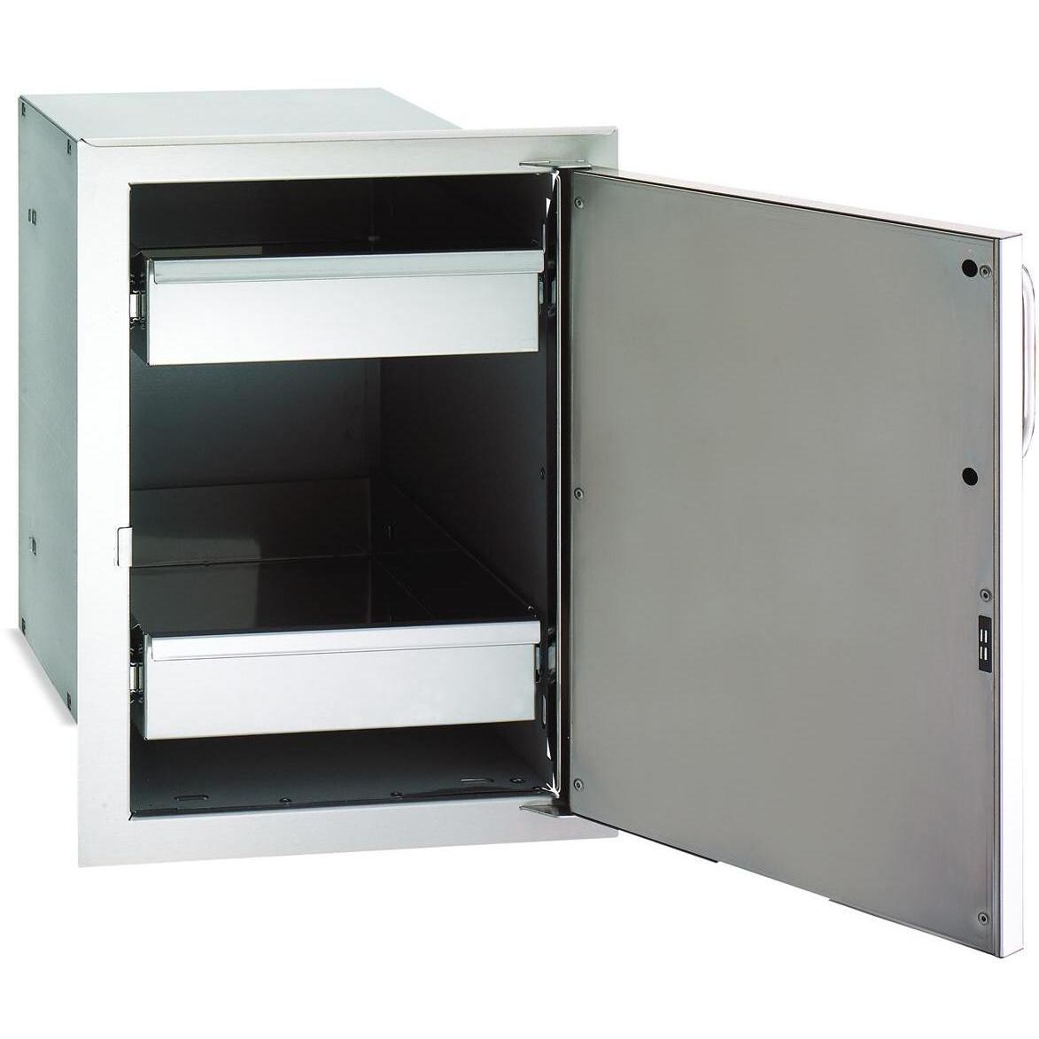 Fire Magic Aurora Right-Hinged Stainless Enclosed Single Door With Dual Drawers - Open thumbnail