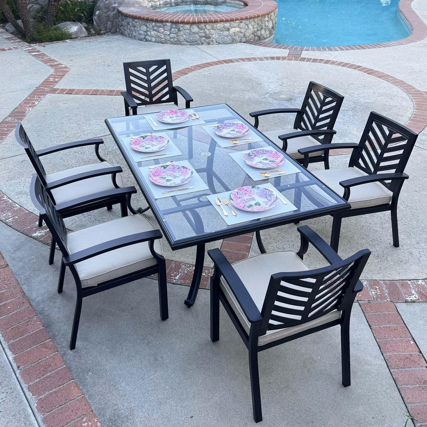 Palm Springs 7 Pc Aluminum Dining Set in Antique Bronze/Beige by Darlee - Lifestyle thumbnail