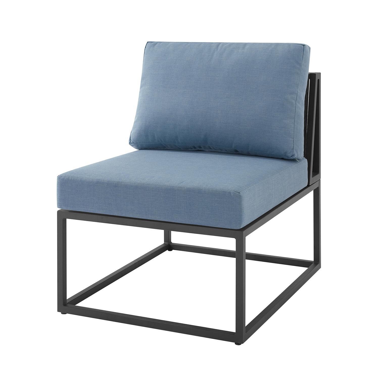 Ultimate Patio Chesterview Steel Patio Armless Sectional Club Chair W/ Blue Cushions - Right Side Angled View thumbnail