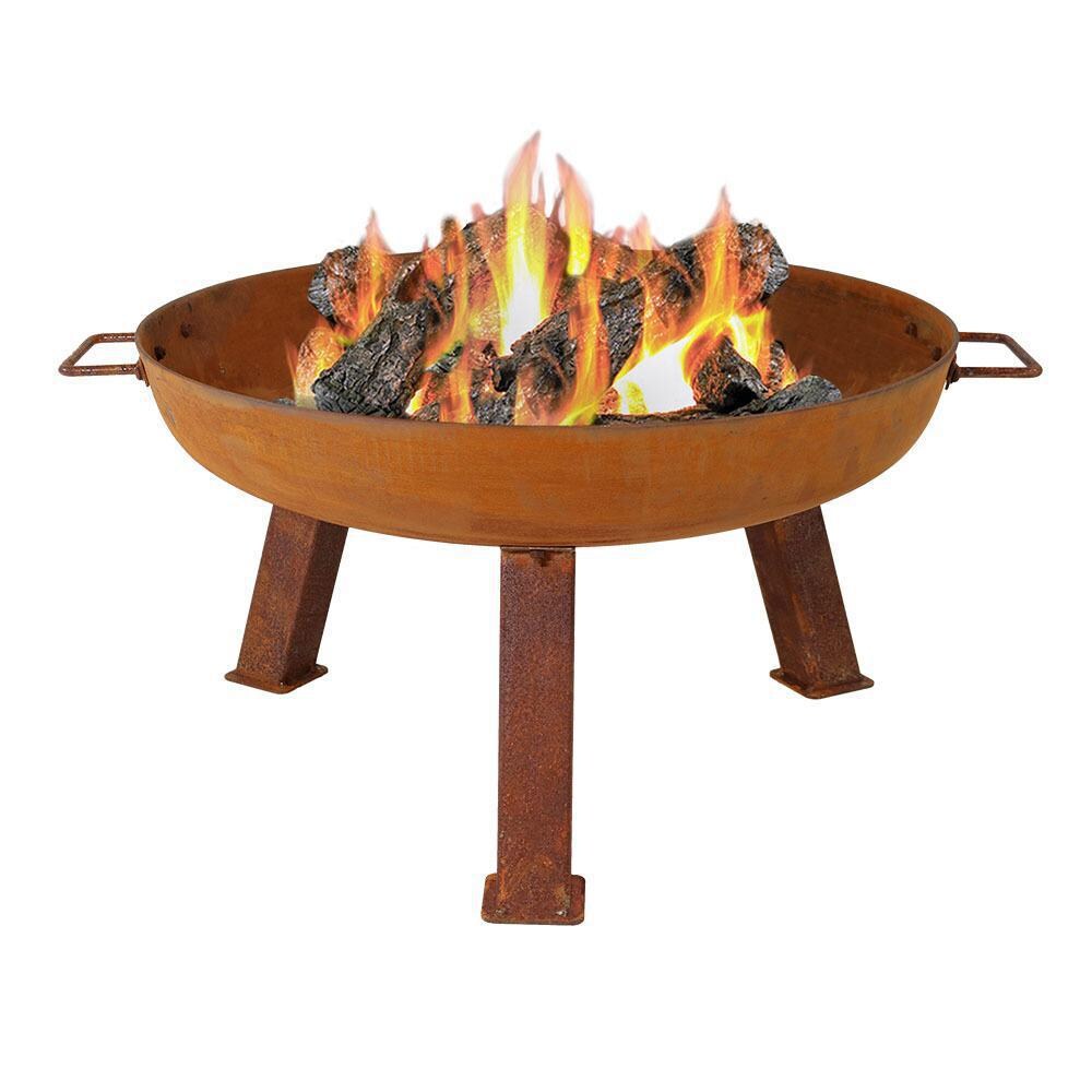 Ultimate Patio 24-Inch Cast Iron Rustic Wood Burning Fire Pit - In Use