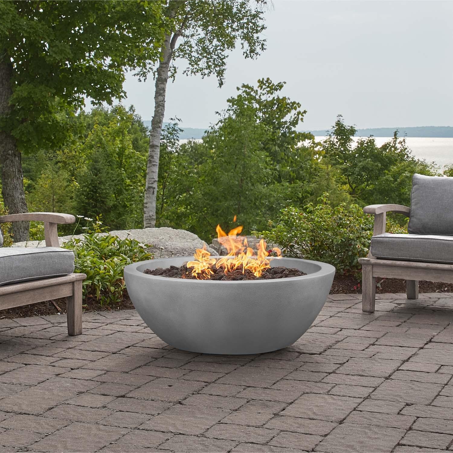 Dustyview 38-in Round Concrete Natural Gas Fire Pit in Ash by BBQGuys Signature