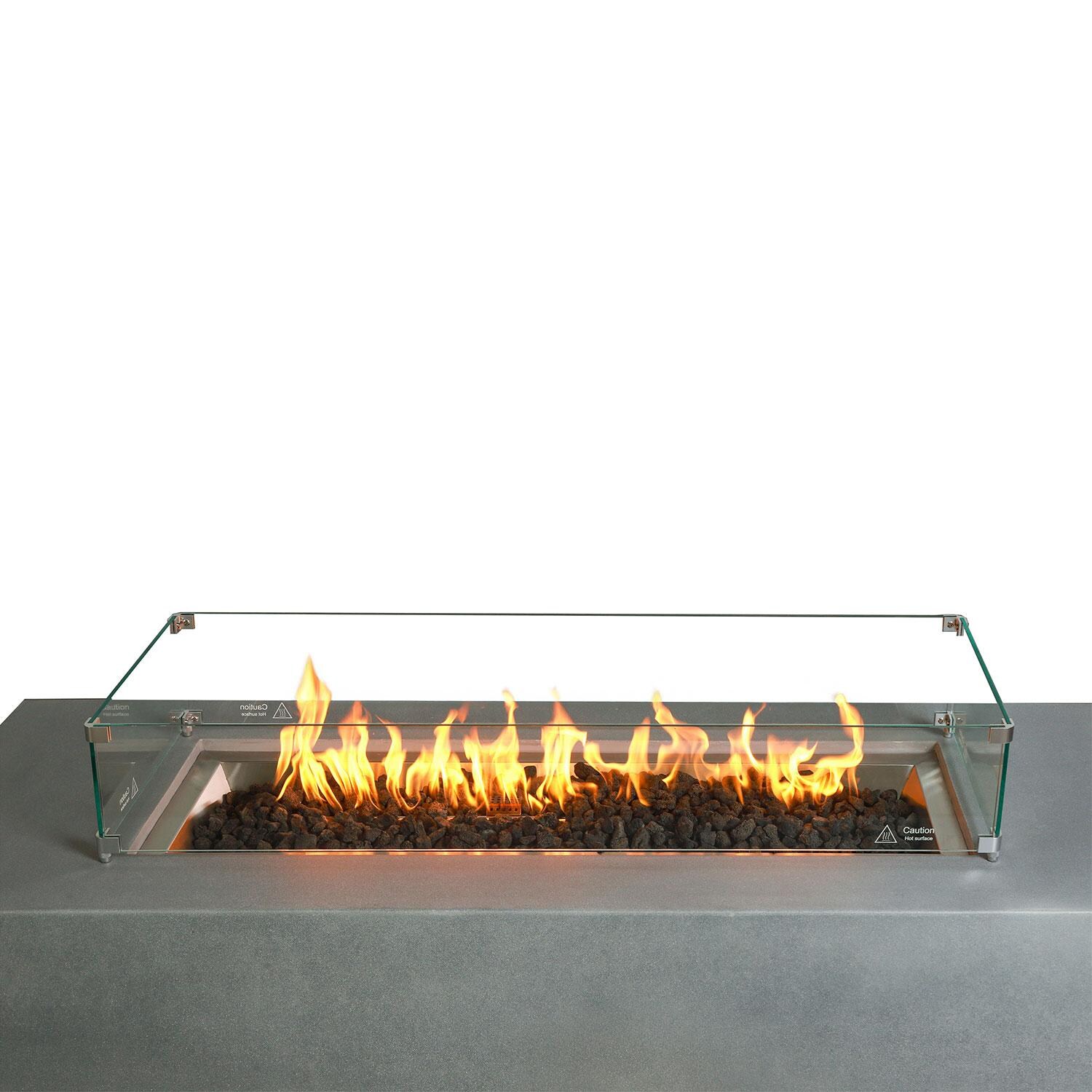 Glenwood 72-in Rectangular Concrete Natural Gas Fire Pit in Natural Gray by Lakeview Outdoor Designs - Glass Wind Guard - Close Up - White Background thumbnail