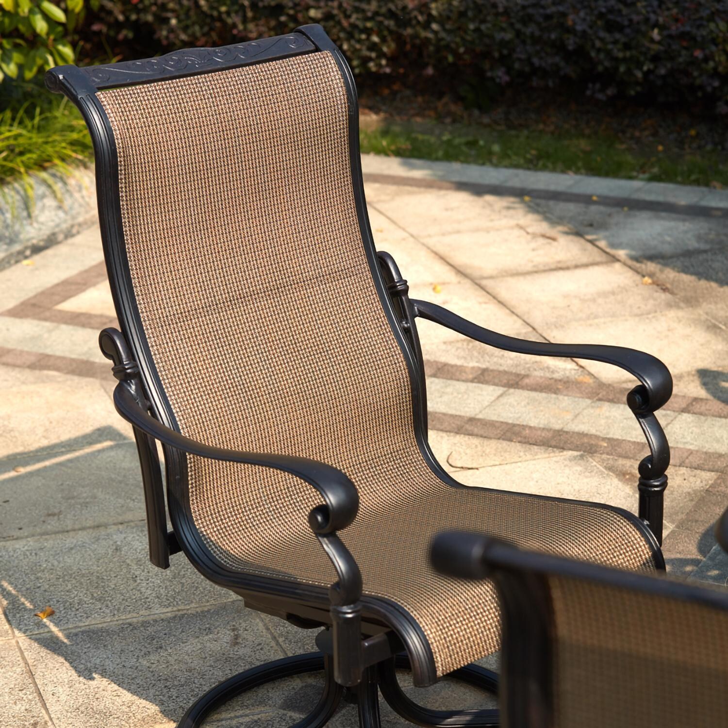 Darlee B/301110-9PCR-88W Monterey 9 Pc Cast Aluminum Dining Set w/ Rockers in Antique Bronze - Chair Angle - Detail thumbnail