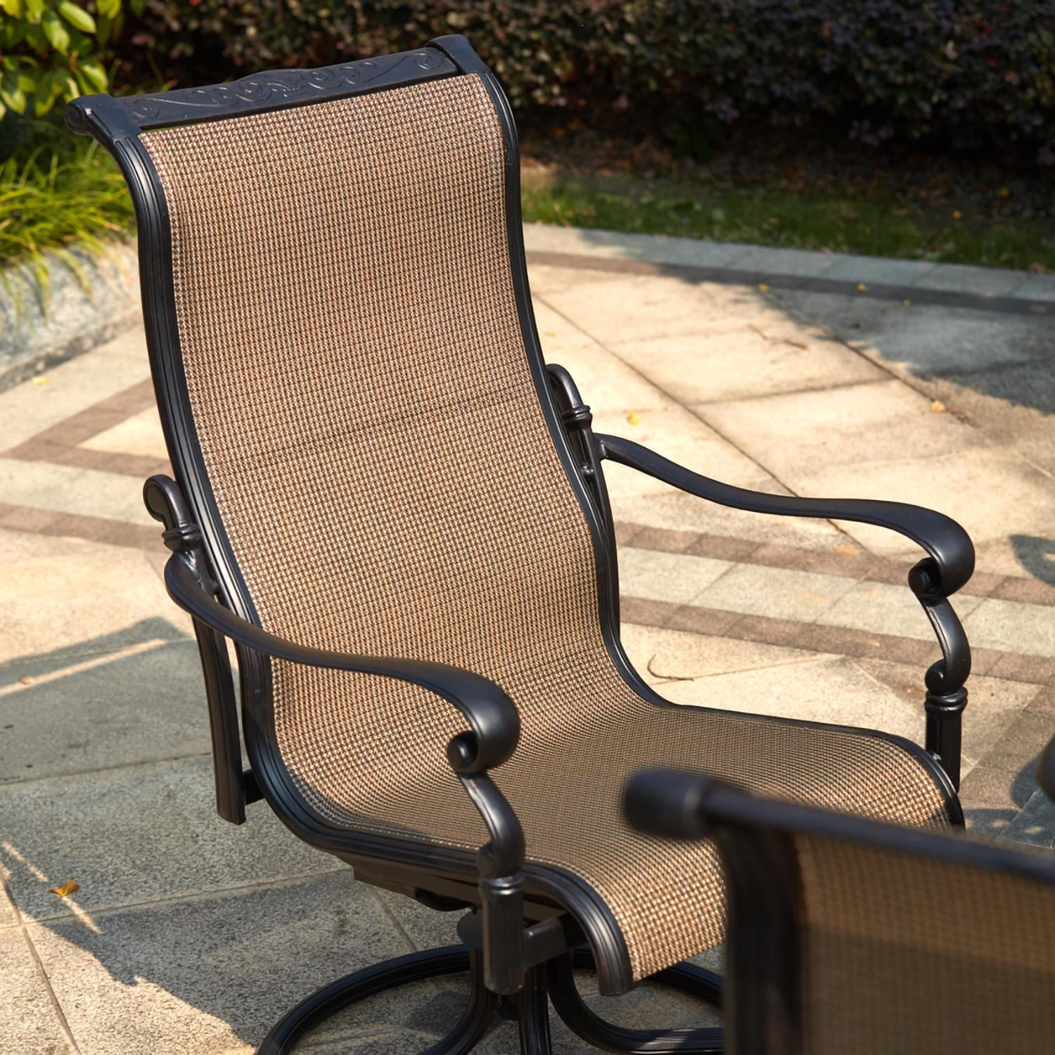 Darlee B/301110-9PCR-88W Monterey 9 Pc Cast Aluminum Dining Set w/ Rockers in Antique Bronze - Chair Angle - Detail thumbnail