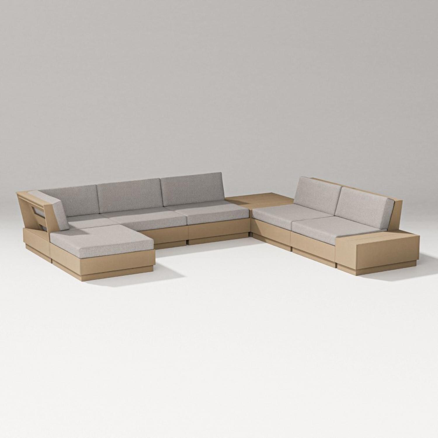 Elevate 8 Pc Recycled Plastic Sectional Seating Set in Vintage Sahara/Weathered Tweed By PW Designer Series