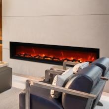 Amantii Symmetry Series 88-Inch Built-In Electric Fireplace with Black Steel Surround - ICE Media Kit & Decorative Logs - Indoor/Outdoor - SYM-88