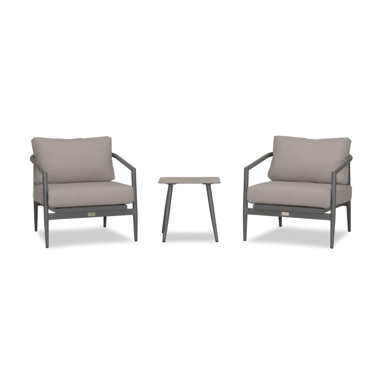 Lakeview Midnight Cove 3 Pc Aluminum Club Chair Seating Set in Slate/Pebble Gray/Canvas Charcoal - Front - White Background thumbnail