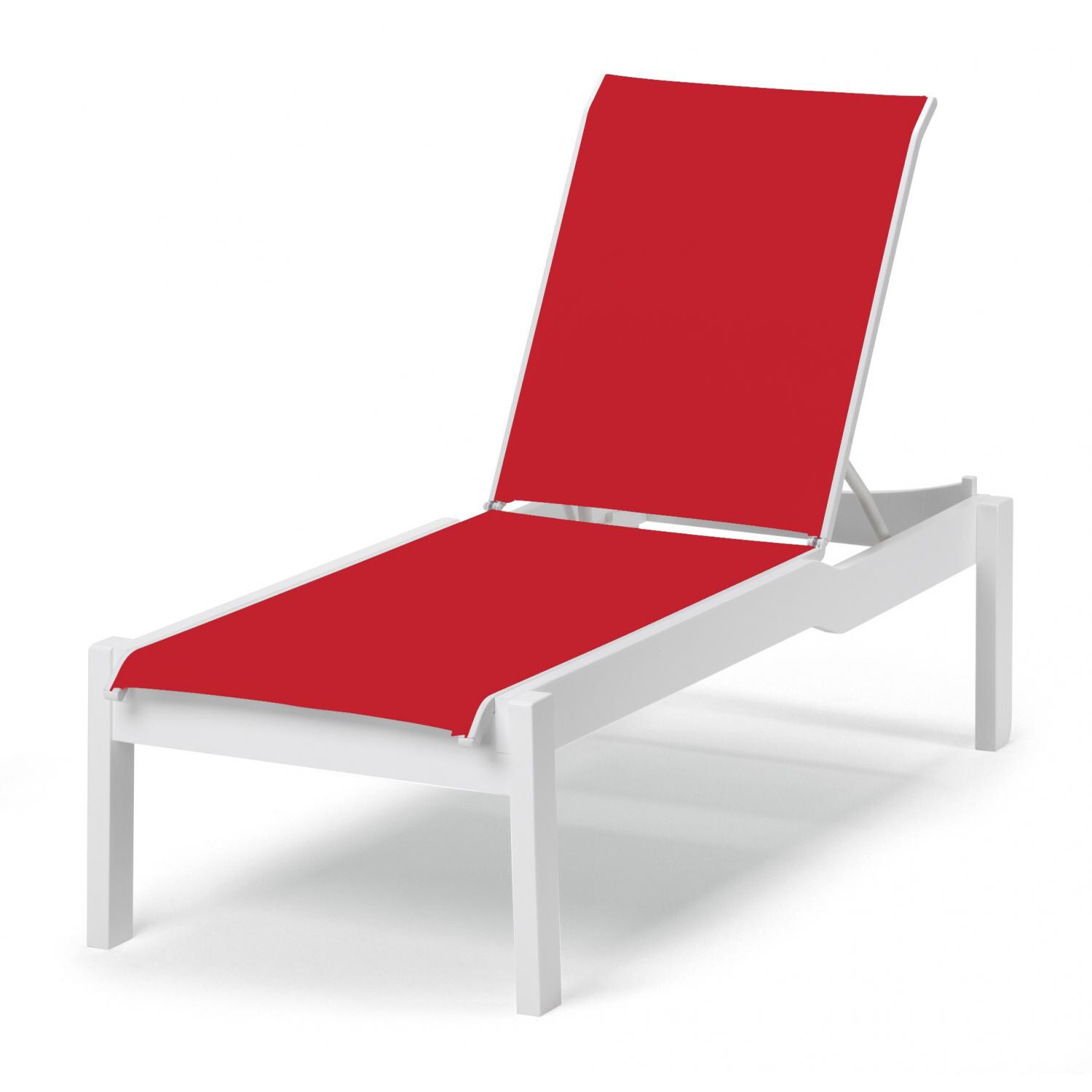 Leeward MGP Long Frame Stacking Chaise Lounge With Sling Seating By Telescope Casual - Textured Snow/Red thumbnail
