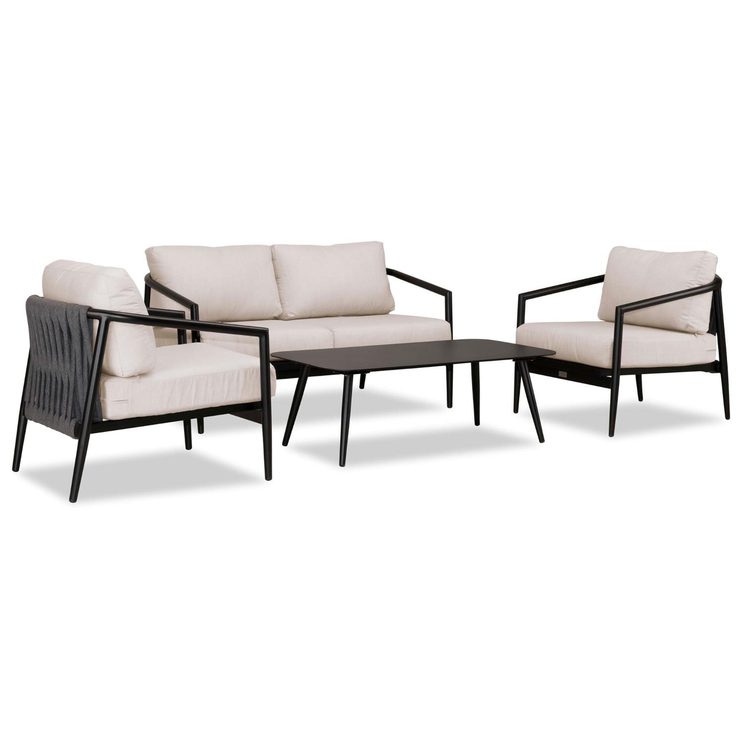 Lakeview Midnight Cove 4 Pc Aluminum Loveseat Seating Set in Black/Carbon/Cast Silver - Angled - White Background thumbnail