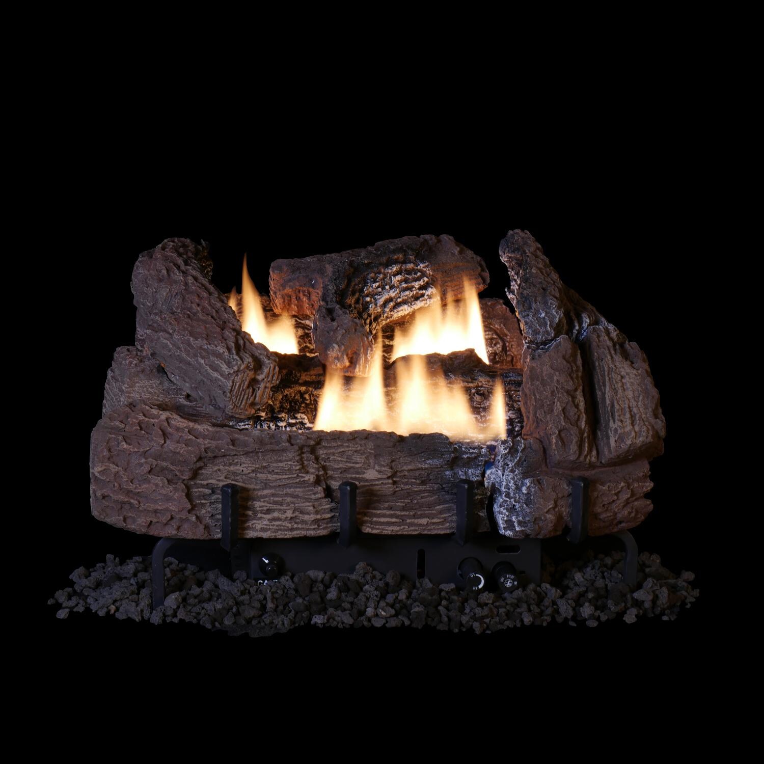 Superior Fireplaces 18-Inch Century Oak Gas Log Set With Vent-Free Propane Dual Flame Burner - Touch Screen Remote Control Kit