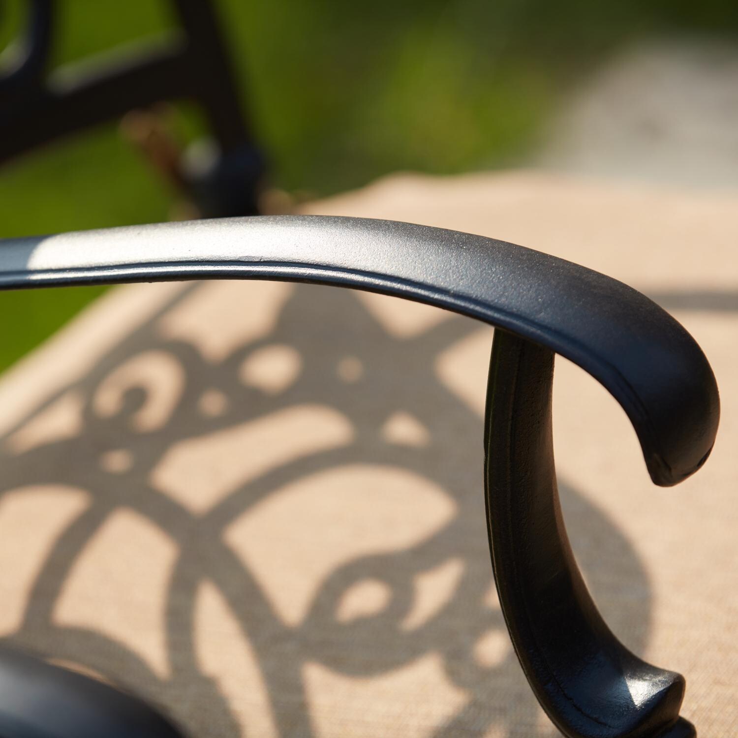 Darlee 201020-9PC-60XLD Florence 9 Piece Cast Aluminum Patio Dining Set W/ 92 X 42 Inch Rectangular Dining Table & Sesame Cushions  - Arm Detail thumbnail