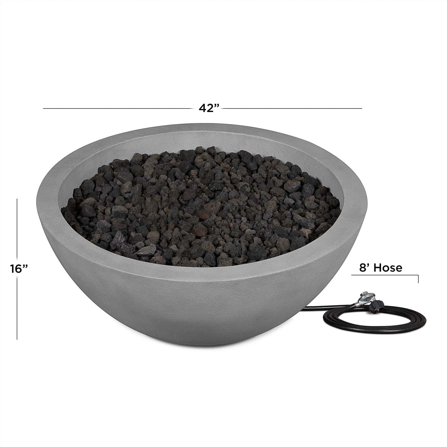 Dustyview 42-in Round Concrete Propane Fire Pit in Ash by BBQGuys Signature - Dimensional thumbnail