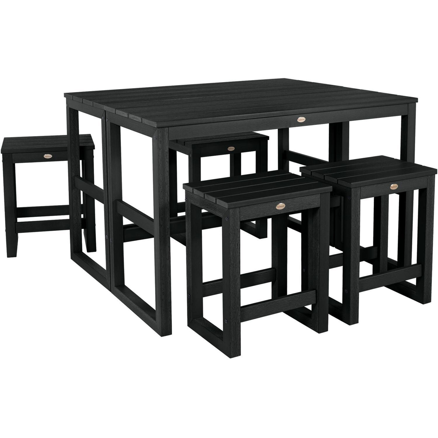 Lakeview Audubon 6 Pc Recycled Plastic Counter Height Balcony Dining Bar Set in Black - Set - Square - White Background thumbnail