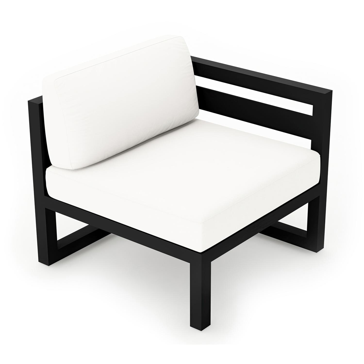 Lakeview MSTYCV-BK-RAS-CN Misty Cove Aluminum Right Arm Club Chair in Black w/Canvas Natural Cushions by Lakeview Outdoor Designs - Angled Front - White Background thumbnail