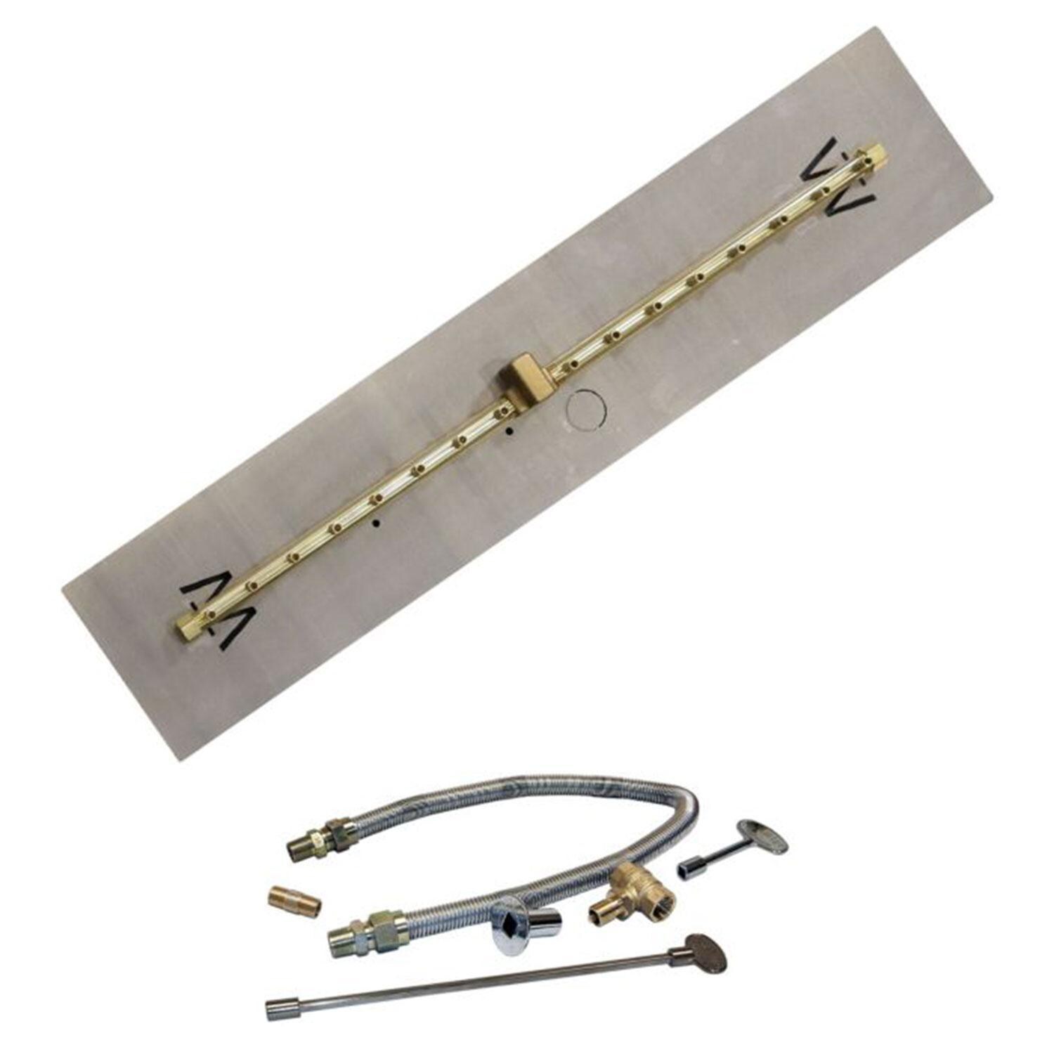 Warming Trends 33 5/8 Linear Brass Natural Gas/Propane Burner w/ 40 X 8-in Plate & Flex Line Kit - White Background thumbnail