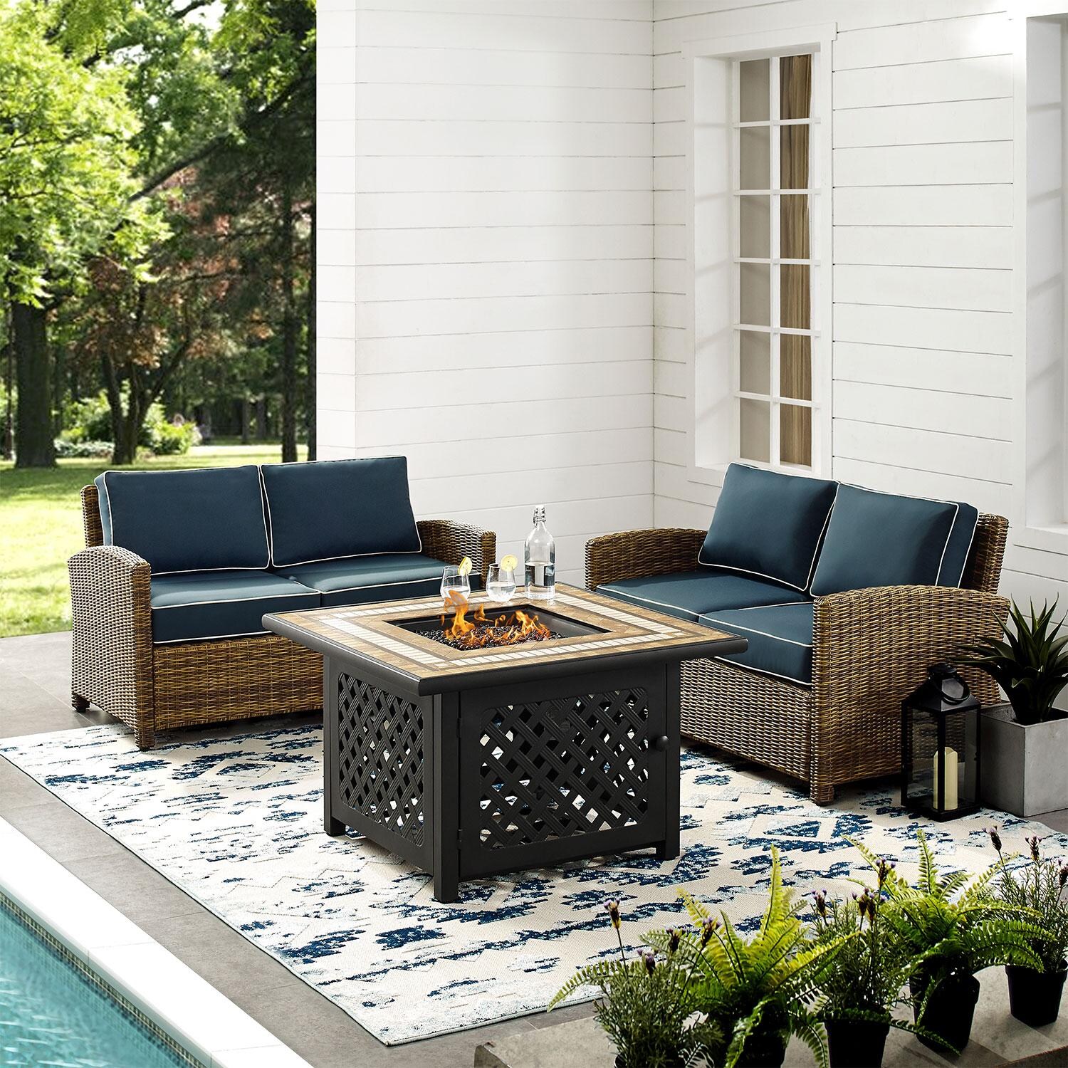 Ultimate Patio UP-92397-NV 3Pc Wicker Outdoor Loveseat Set in Navy - By The Pool - Lifestyle thumbnail