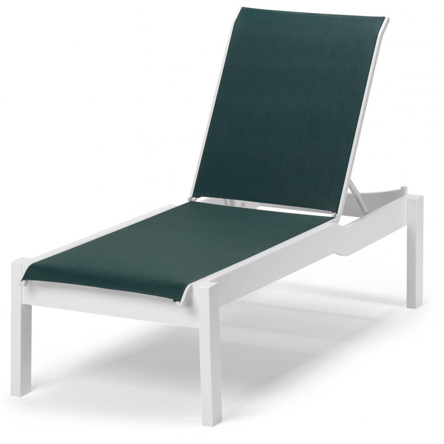 Leeward MGP Long Frame Stacking Chaise Lounge With Sling Seating By Telescope Casual - Textured Snow/Forest Green