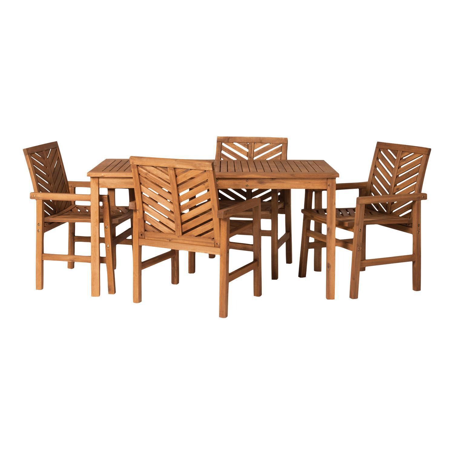 Ultimate Patio Wishlake 5 Piece Acacia Patio Dining Set W/ 60 X 32 Inch Rectangular Table - Brown - Front View thumbnail