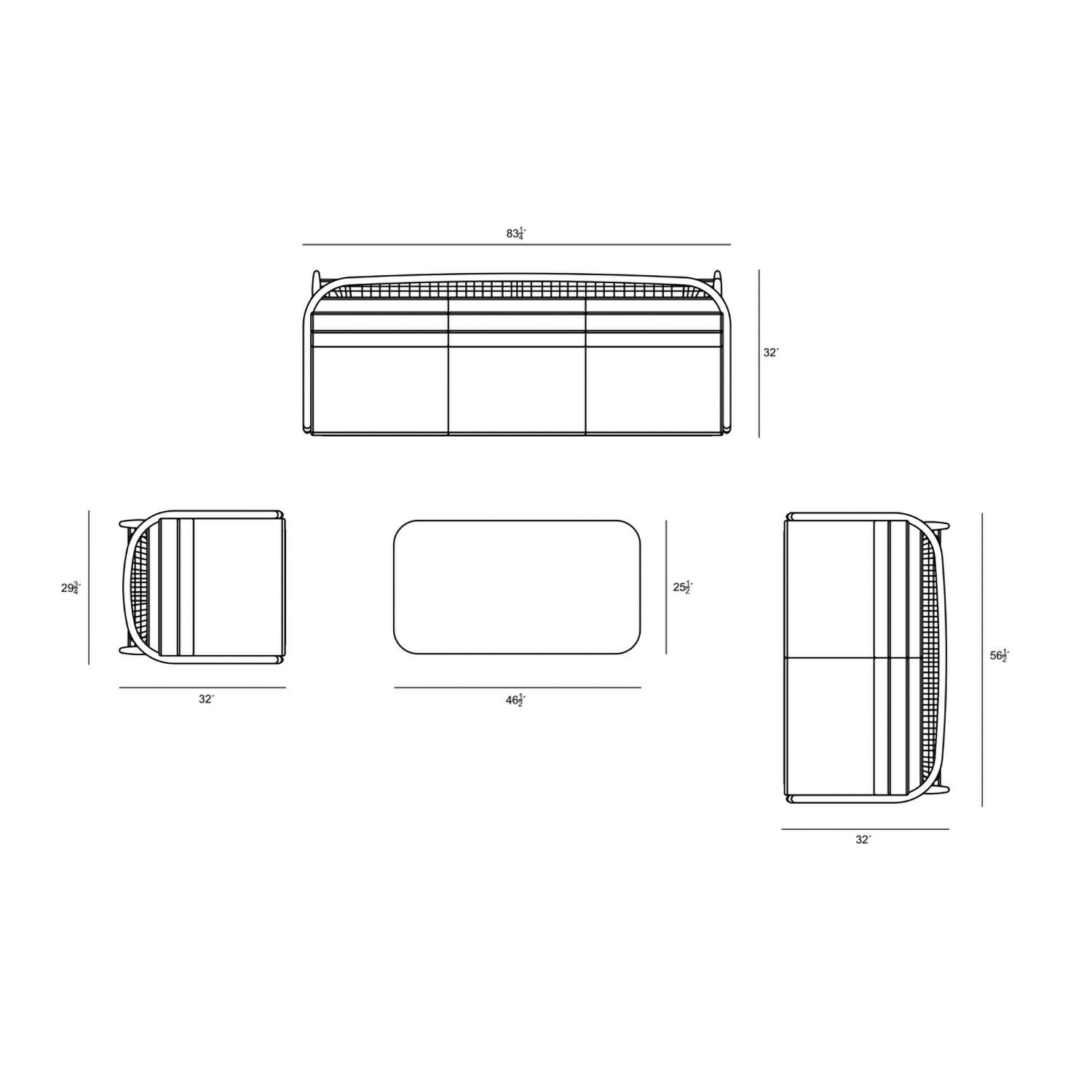 Lakeview Midnight Cove 4 Pc Aluminum Sofa Loveseat Seating Set in Urban Stone/Carrera/Spectrum Indigo - Top - Dimensional thumbnail