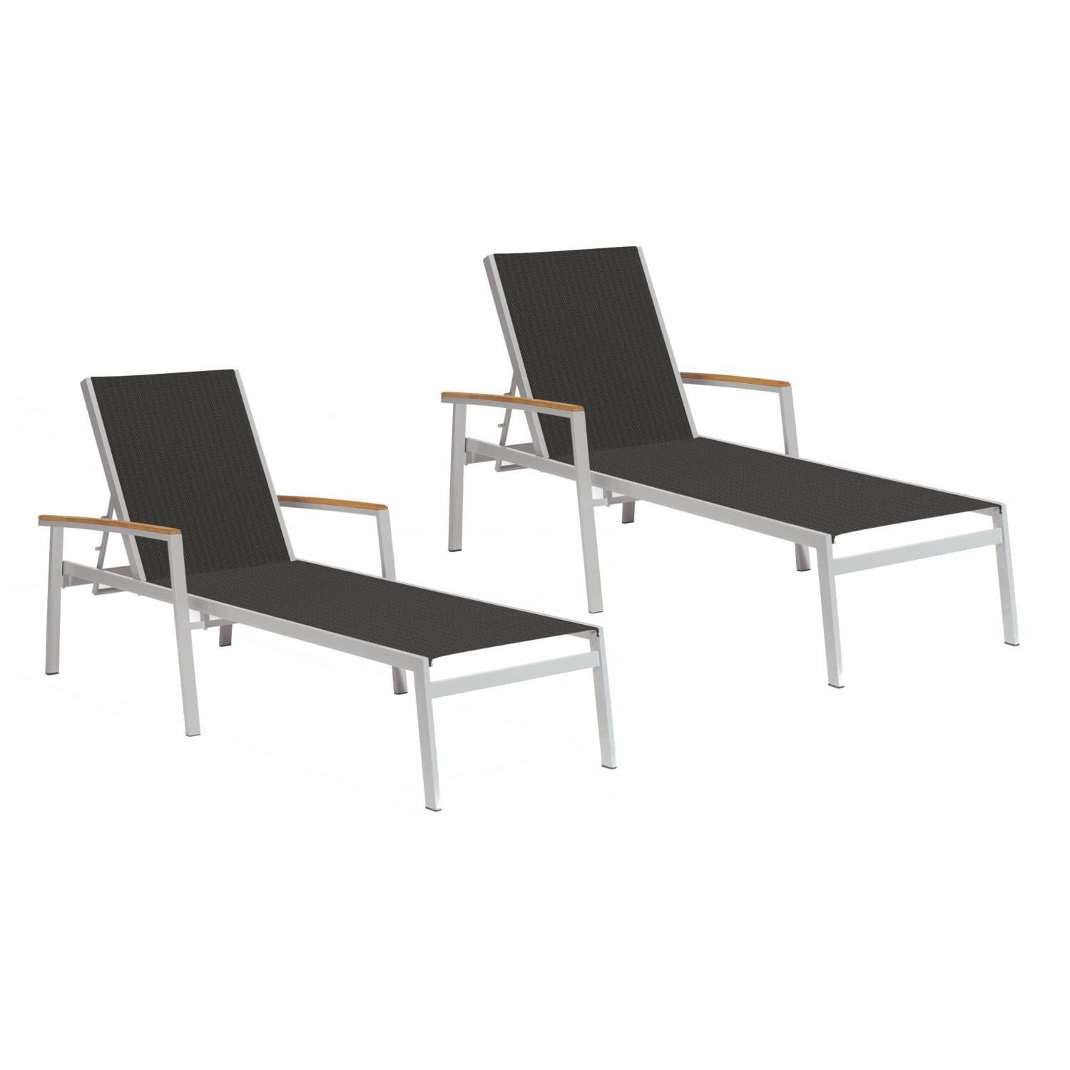 Travira Aluminum Patio Chaise Lounge W/ Black Sling & Vintage Tekwood Armcaps By Oxford Garden - Set Of 2 thumbnail