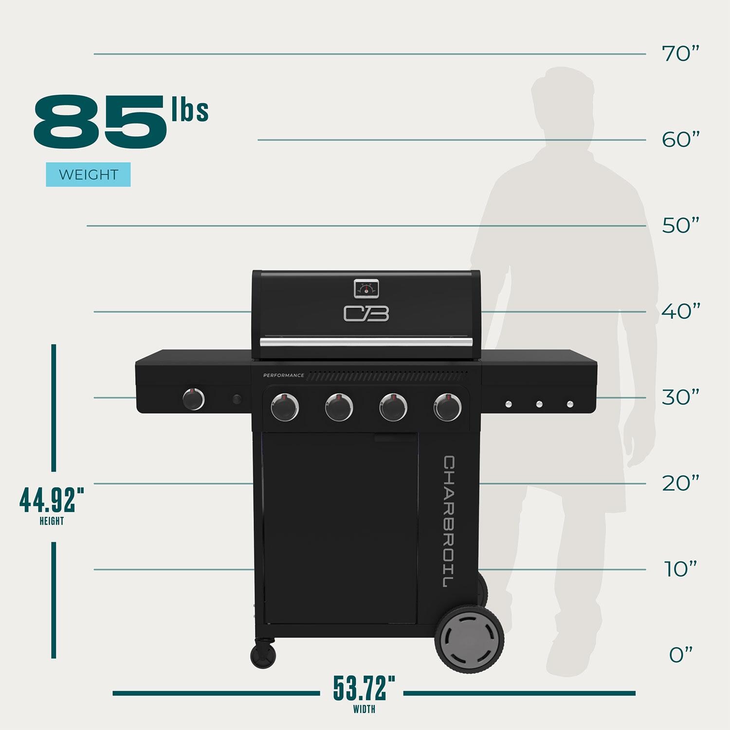 Charbroil 463348525 Performance Series 4-Burner Propane Grill Cabinet W/ Side Burner - Black - Dimensional thumbnail