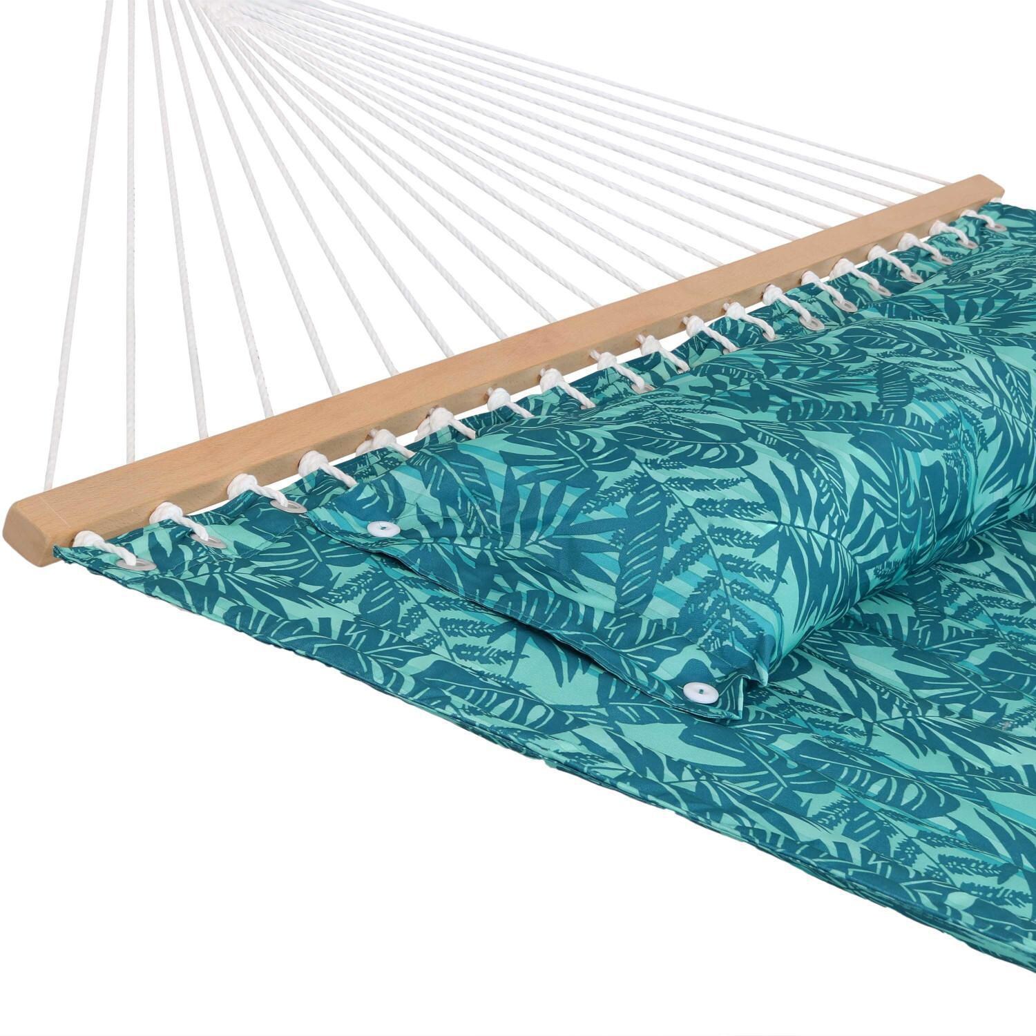 Ultimate Patio Quilted Double Hammock & Pillow - Cool Blue Tropics - Close-Up thumbnail