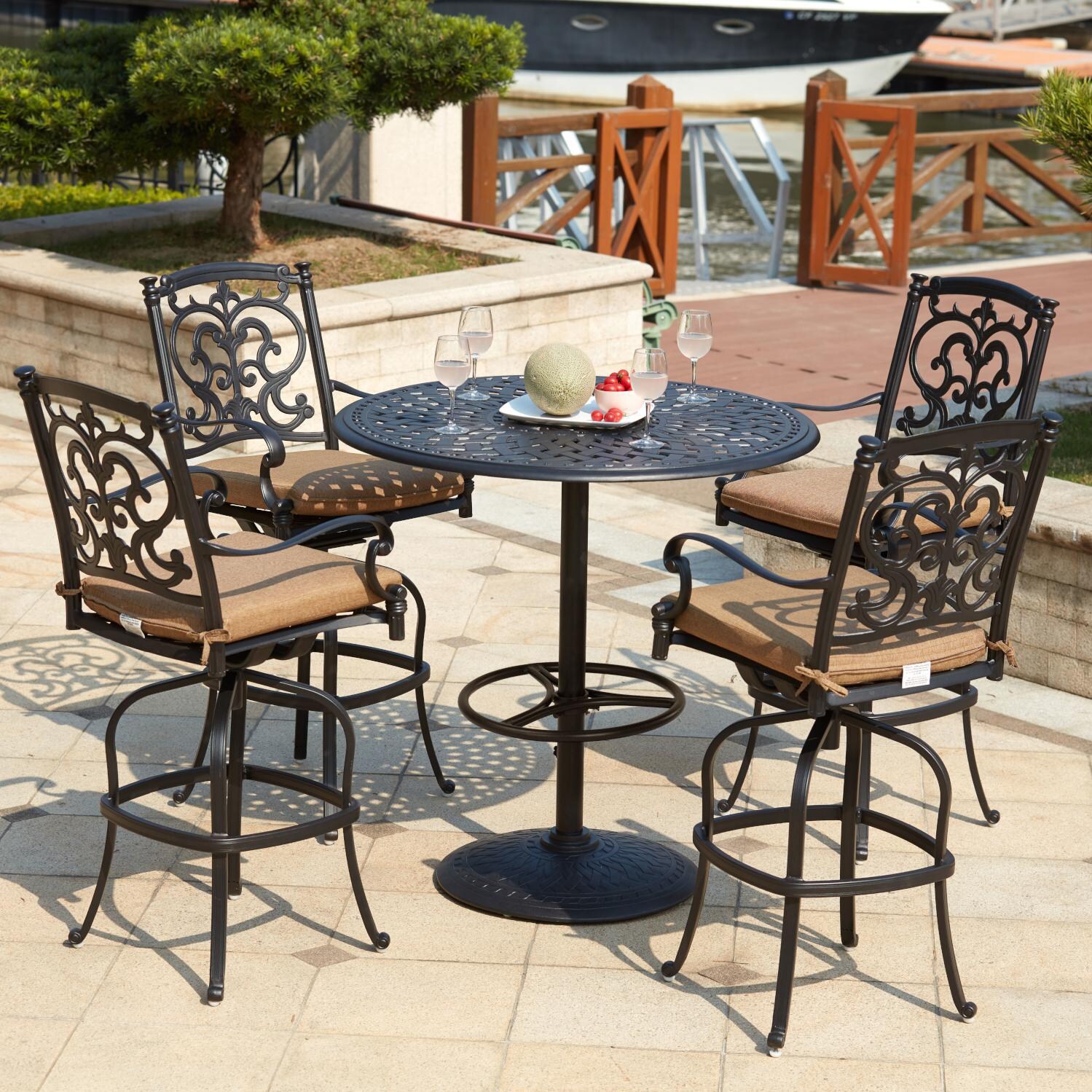 Darlee Santa Barbara 5 Piece Cast Aluminum Patio Bar Set W/ 42 Inch